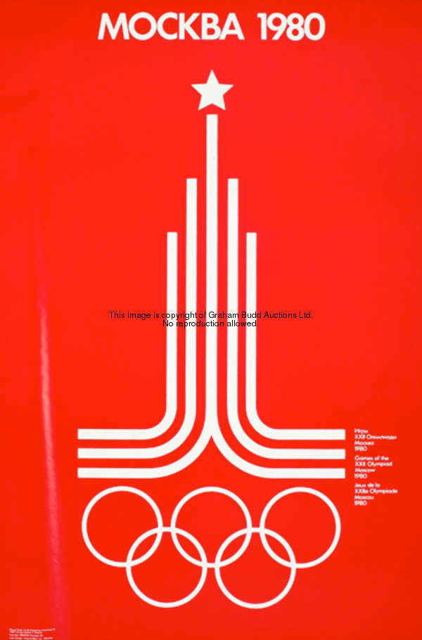 A group of eleven official posters for the 1980 Moscow Olympic Games, including Vladimir Arsentiev's...