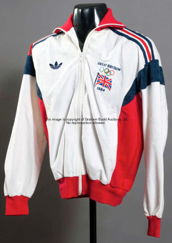 The Great Britain track suit top worn by Sebastian Coe at the 1984 Los Angeles Olympic Games, by Adi...