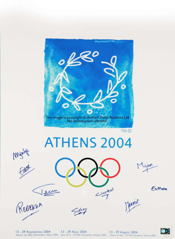 An Athens 2004 Olympic Games official poster signed by nine members of the Dutch Olympic team, Rebek...