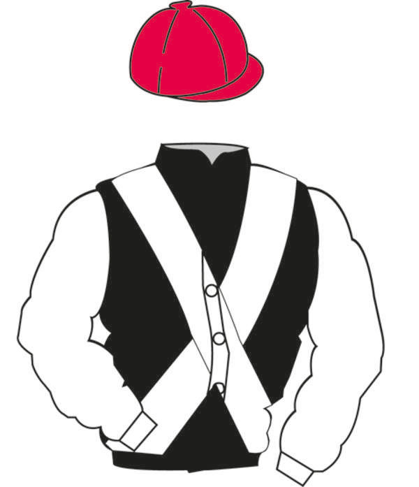 BHA SALE OF RACING COLOURS: BLACK, WHITE cross belts and sleeves, SCARLET cap