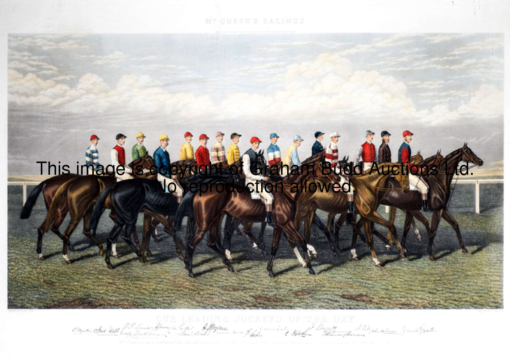 After George Veal OUR LEADING JOCKEYS OF THE DAY fine colour aquatint engraved by E G Hester, the lo...