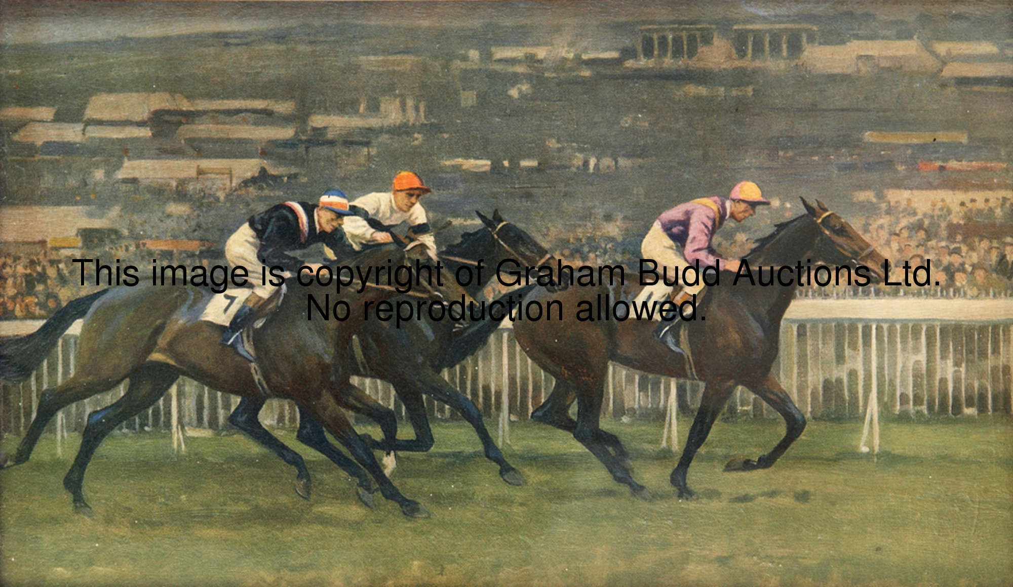 Frank Griggs (Newmarket photographer) DERBY WINNERS 1934 TO 1939 (A SERIES OF SIX) hand painted over...