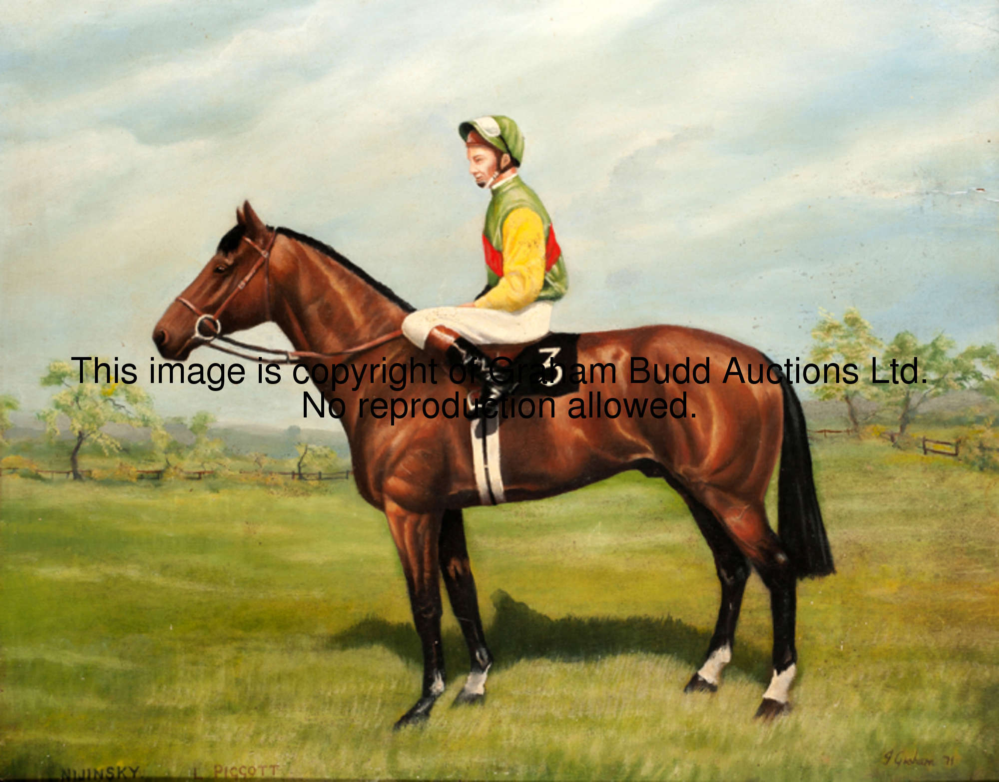 J Graham (20th century) NIJINSKY - L PIGGOTT signed & dated '71, oil on board, 56 by 71cm., 22 by 28...