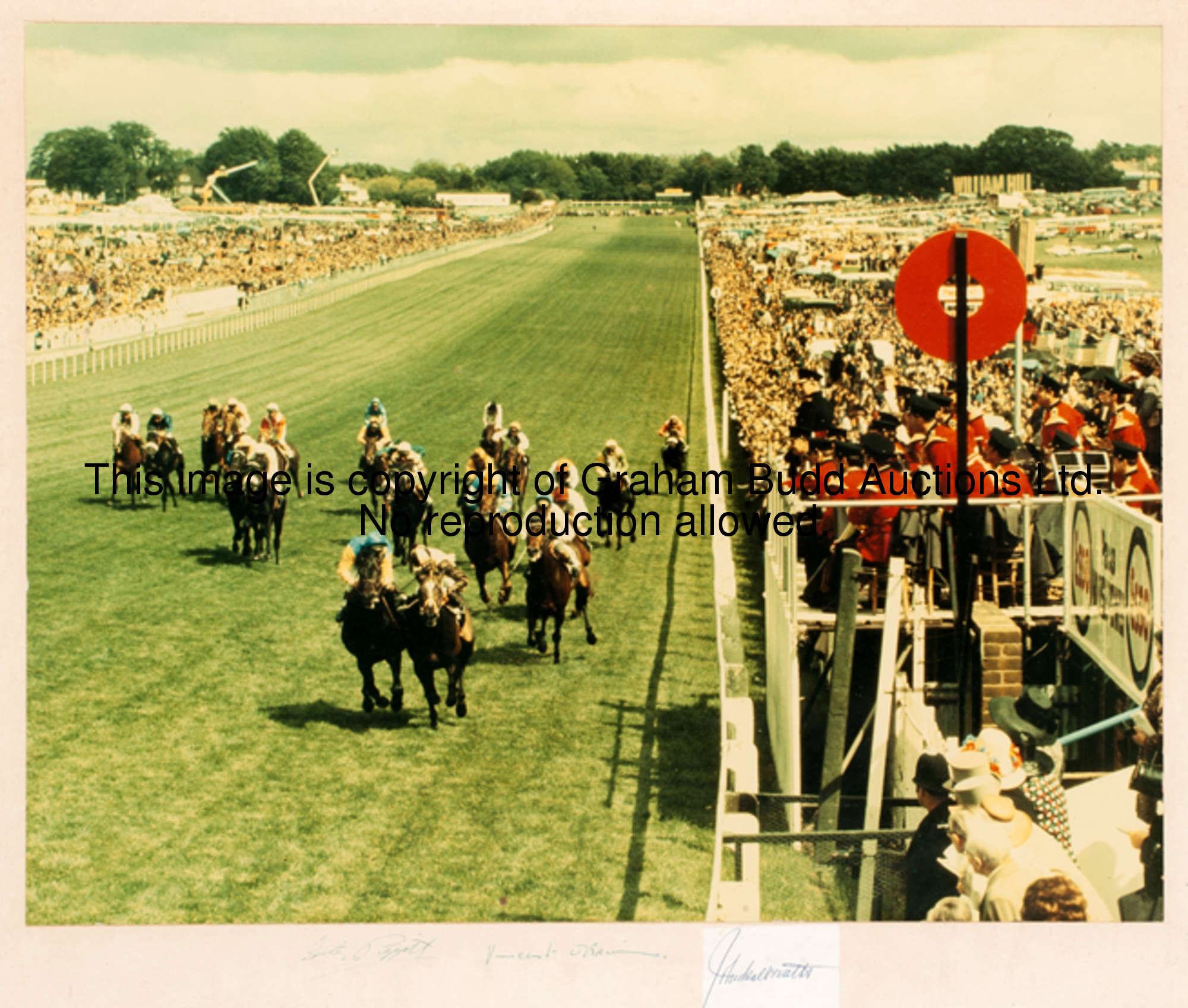 A large colour photograph of Roberto winning the 1972 Derby autographed to the mount by Lester Piggo...