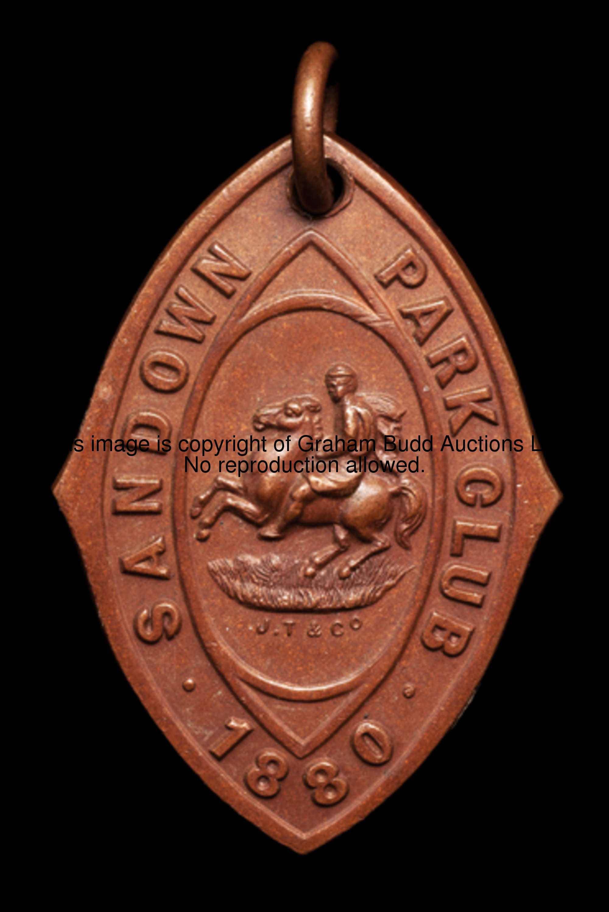 A rare and early member's badge in bronze for Sandown Park dated 1880, oval shaped and inscribed SAN...