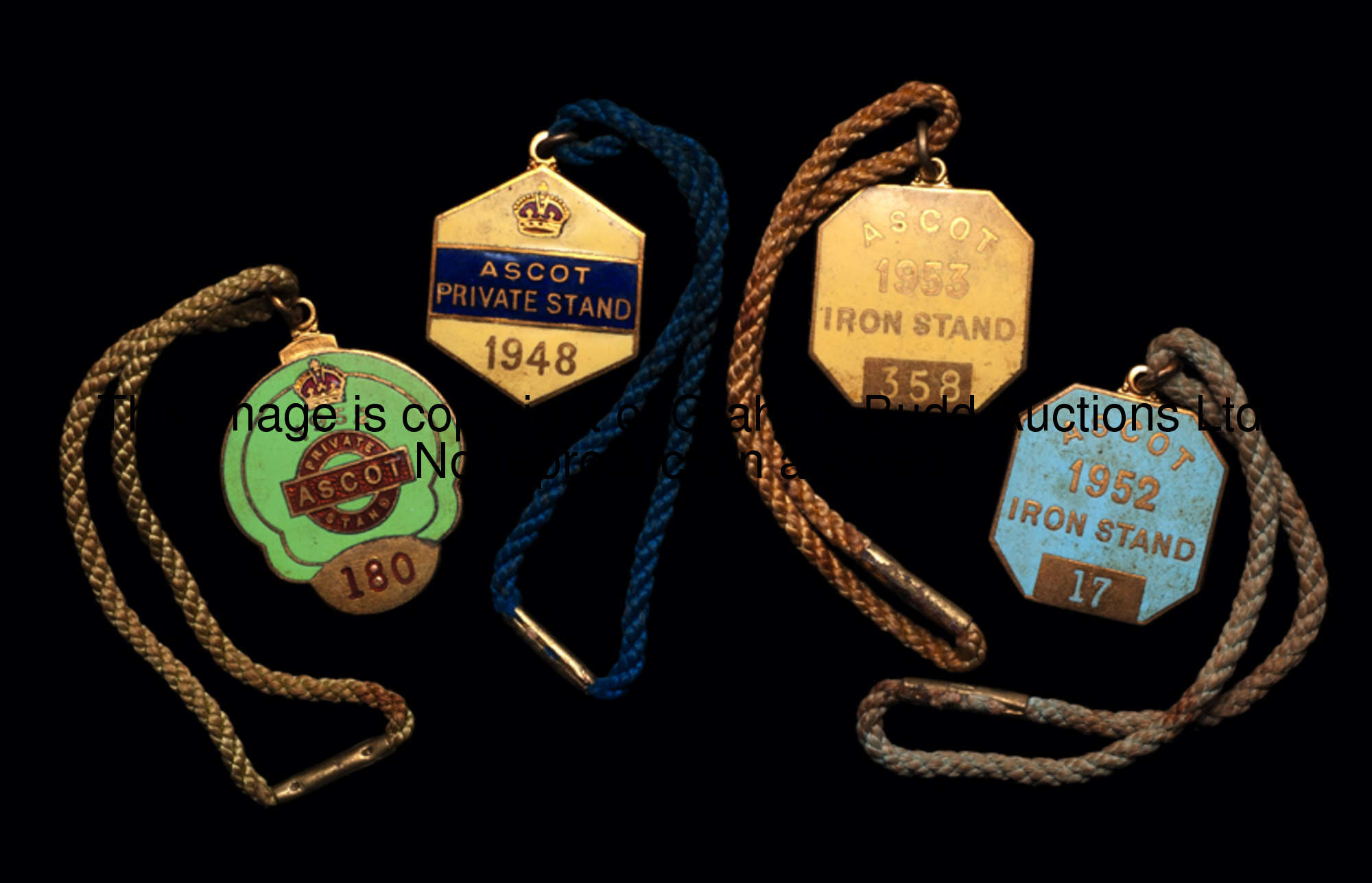 24 members' badges for Ascot Racecourse, all gilt-metal & enamel, Private Stand for 1948, 1952, 1953...