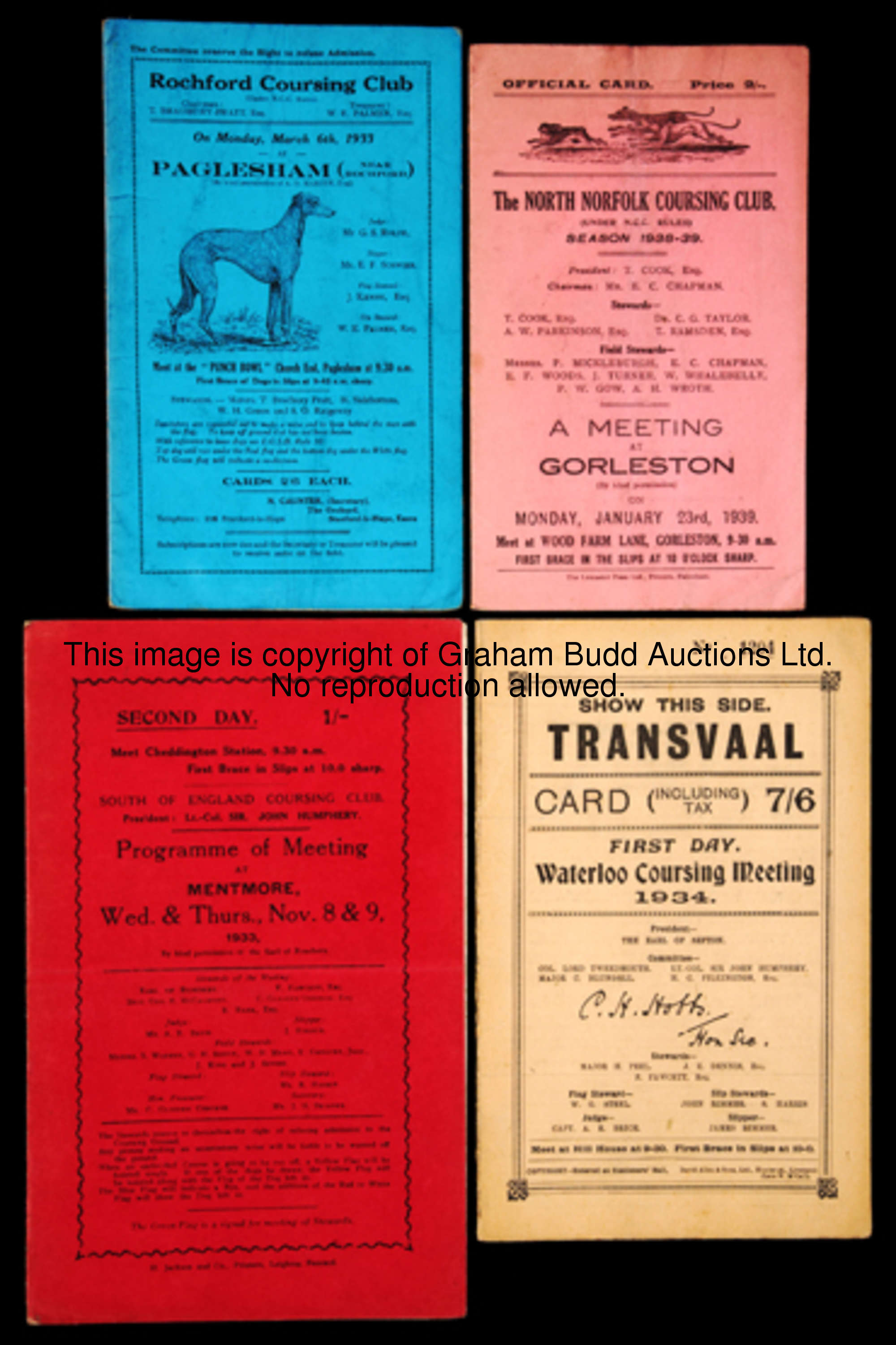 A collection of 30 coursing programmes dating between 1933 and 1939, comprising: 1st & 2nd Day Water...