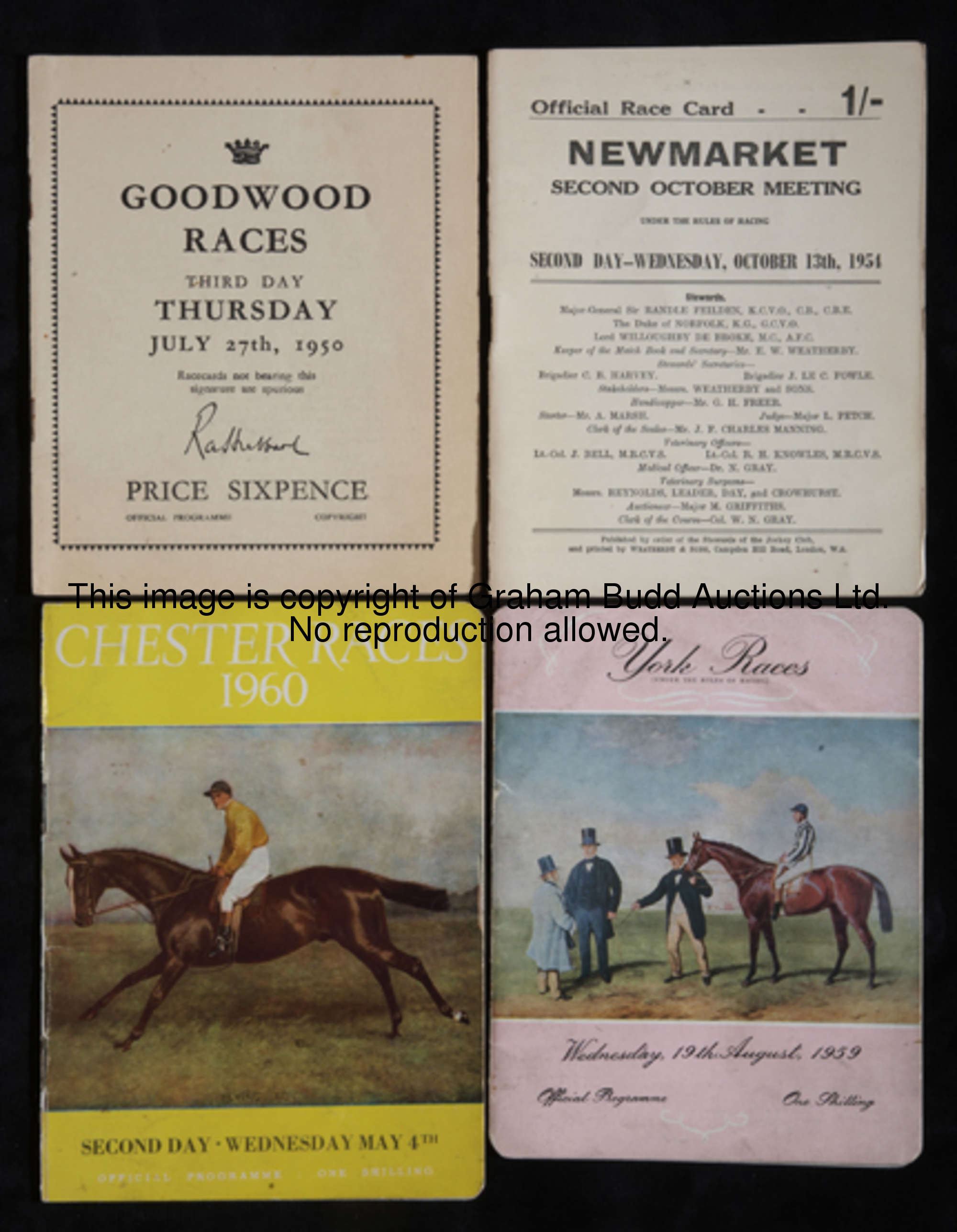 A collection of racecards dating from the 1950s and 1960s, comprising: Newmarket 37, Goodwood 8, Kem...