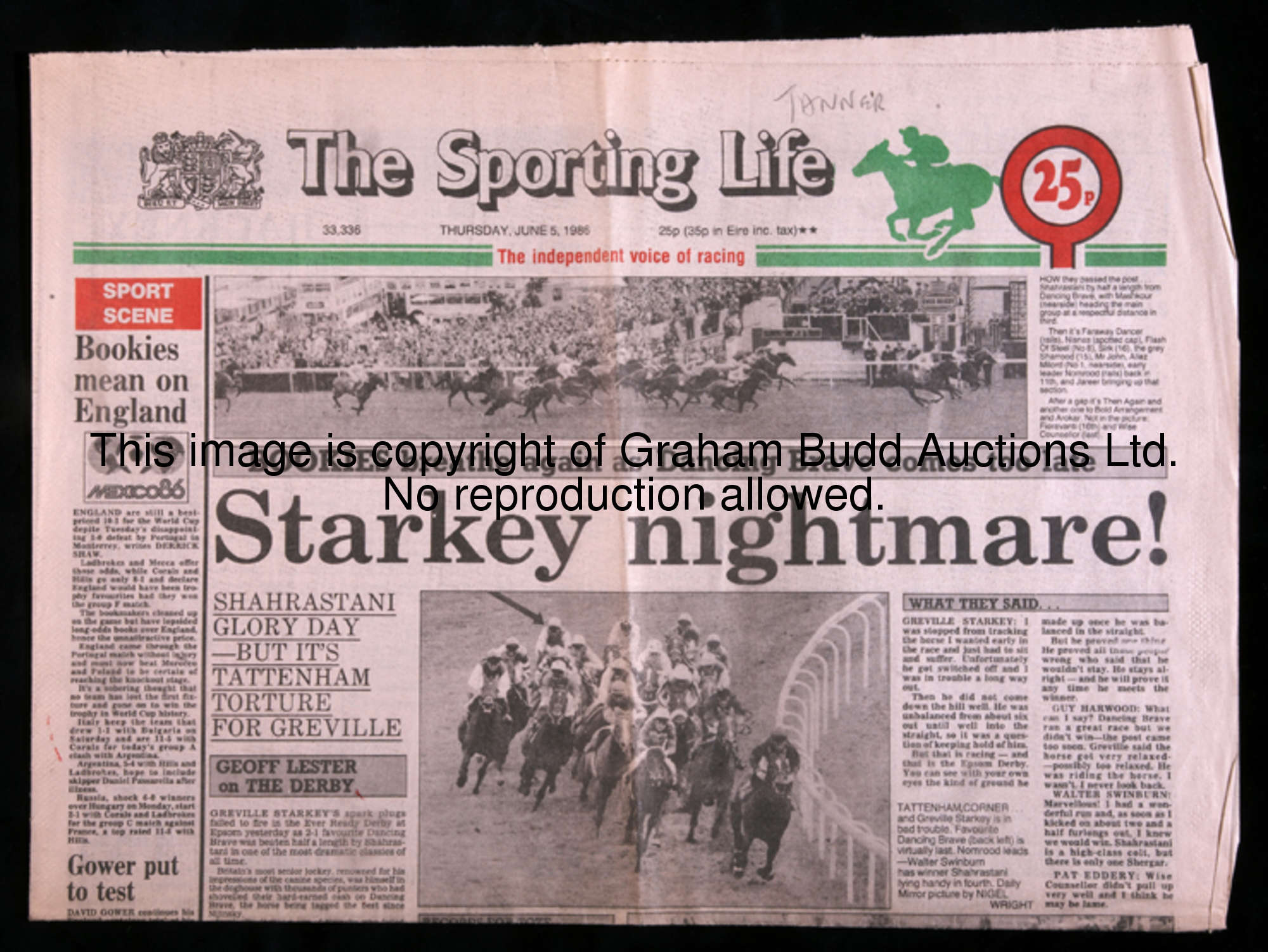 A collection of Sporting Lifes and other publications running front page stories from famous races a...