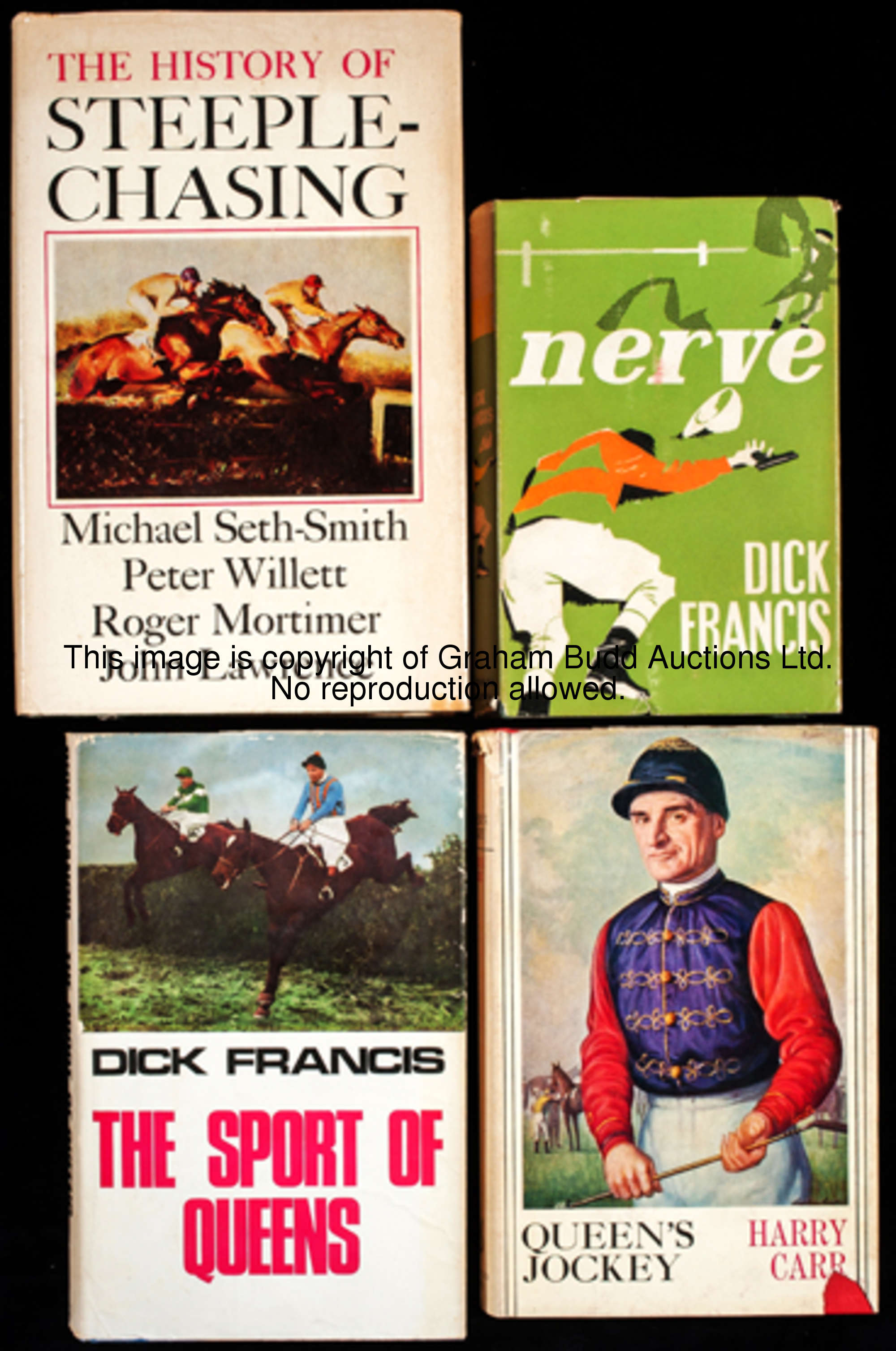 A library of racing books, including 18 works by Dick Francis or in collaboration with him, includin...