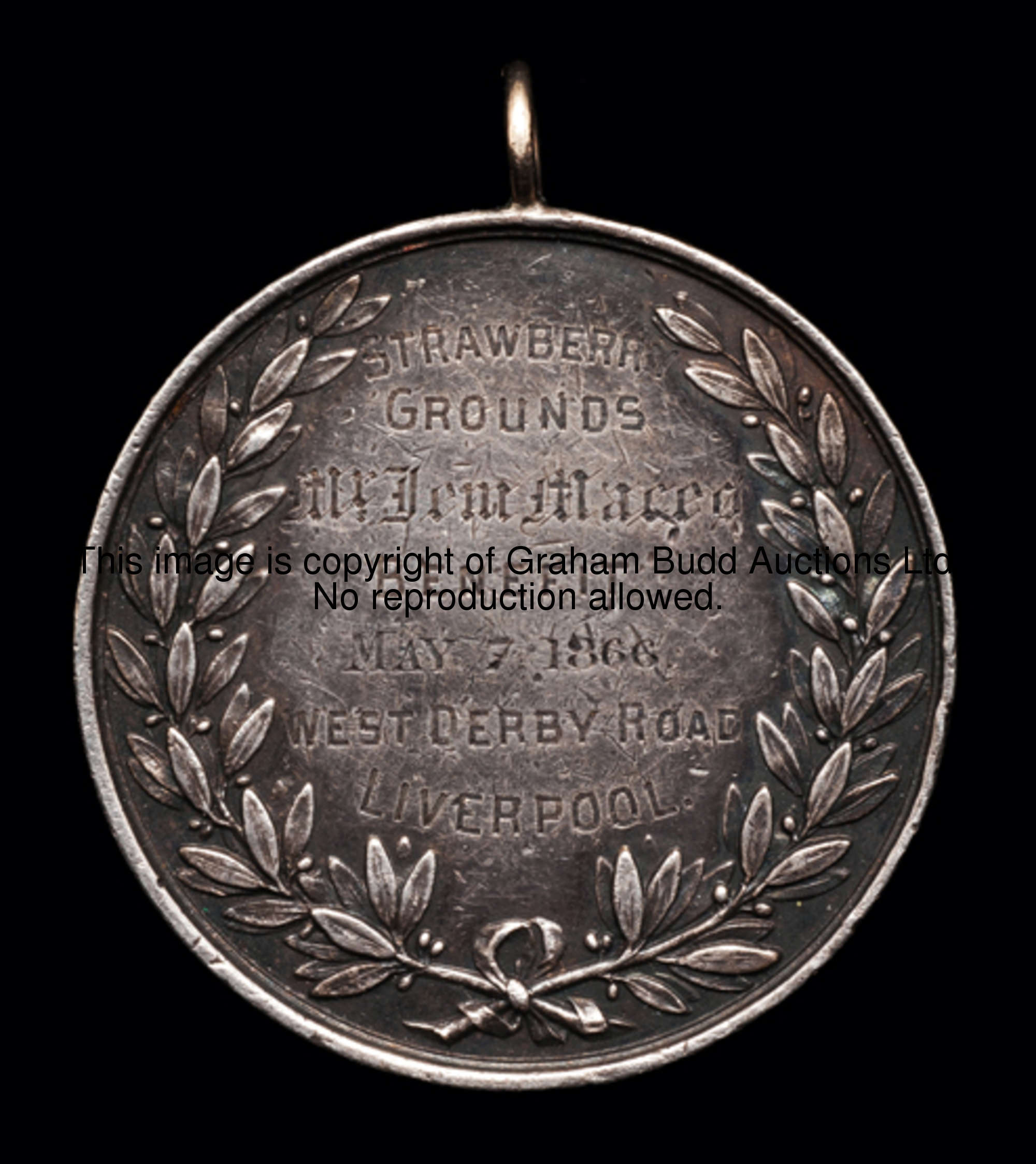 A silver prize medal presented by the Champion Boxer of England Jem Mace in 1866, unhallmarked, insc...