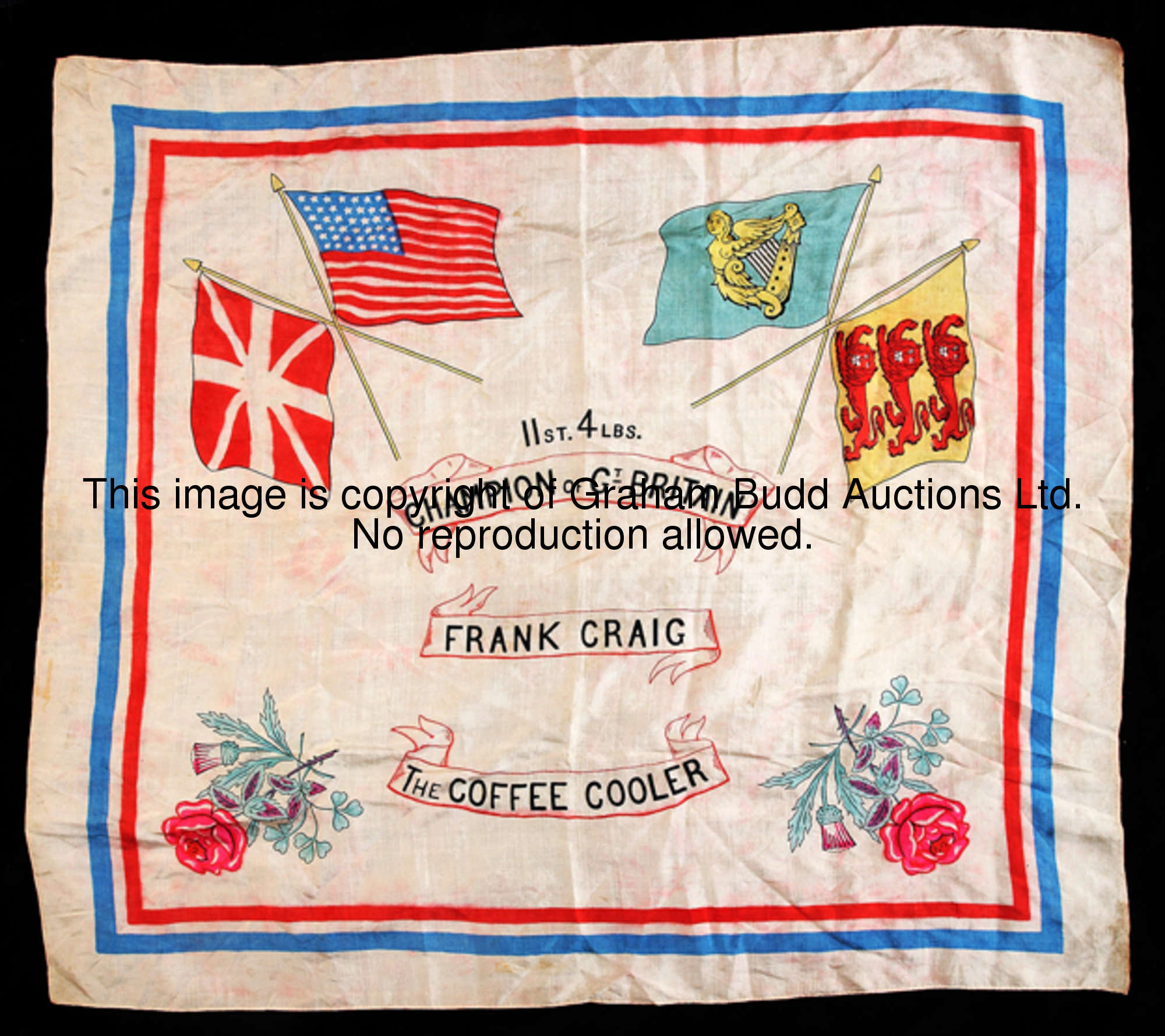 A boxing silk commemorating the African-American boxer Frank Craig 'The Harlem Coffee Cooler' who mo...