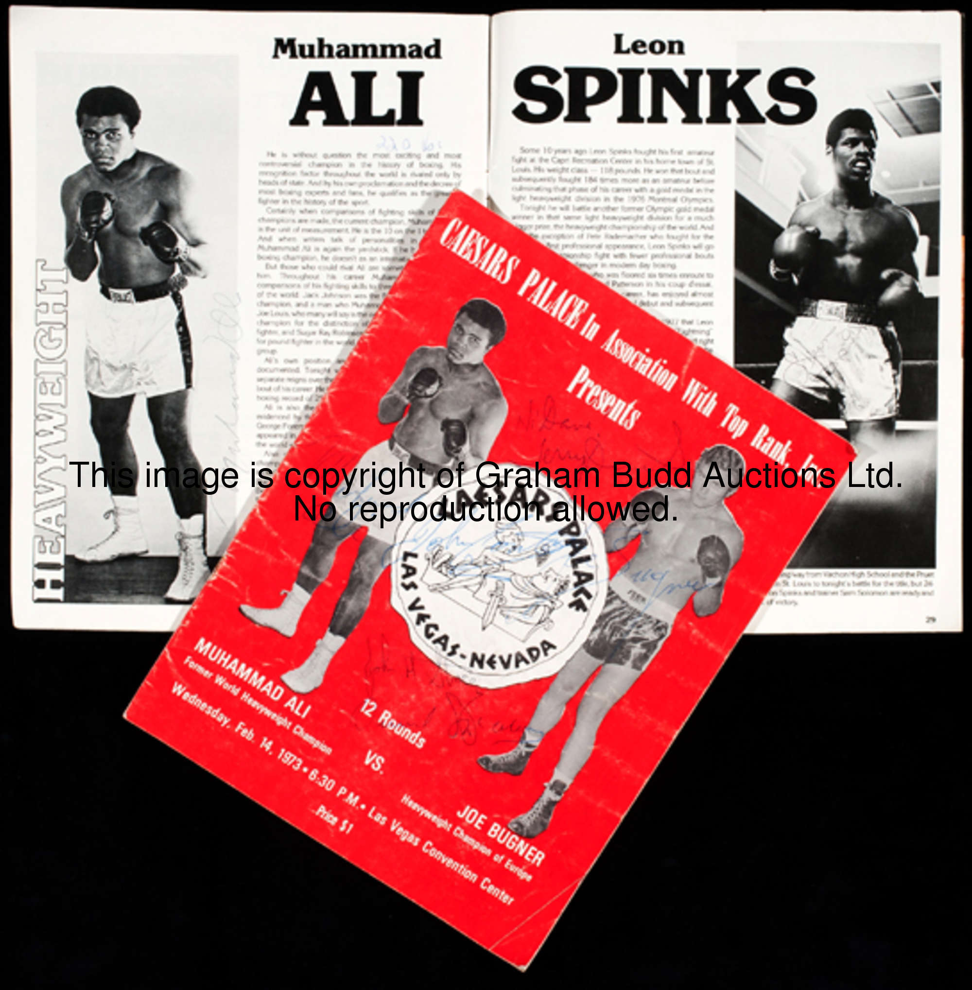 Two multi signed Las Vegas boxing programmes, the first for Muhammad Ali v Joe Bugner fight 14.2.197...