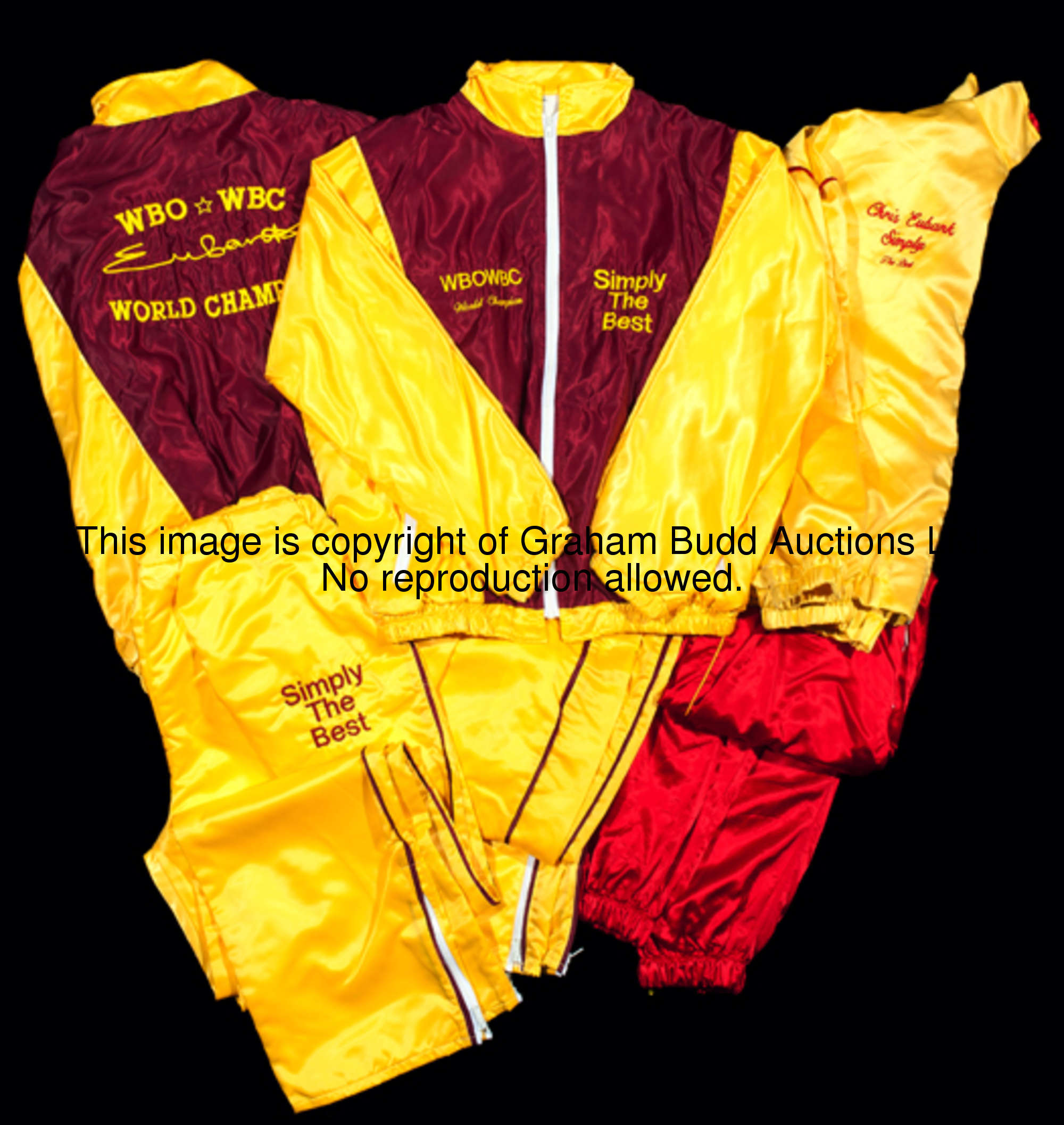 A group of three promotional jackets of the World Champion boxer Chris Eubank, bomber jacket styling...
