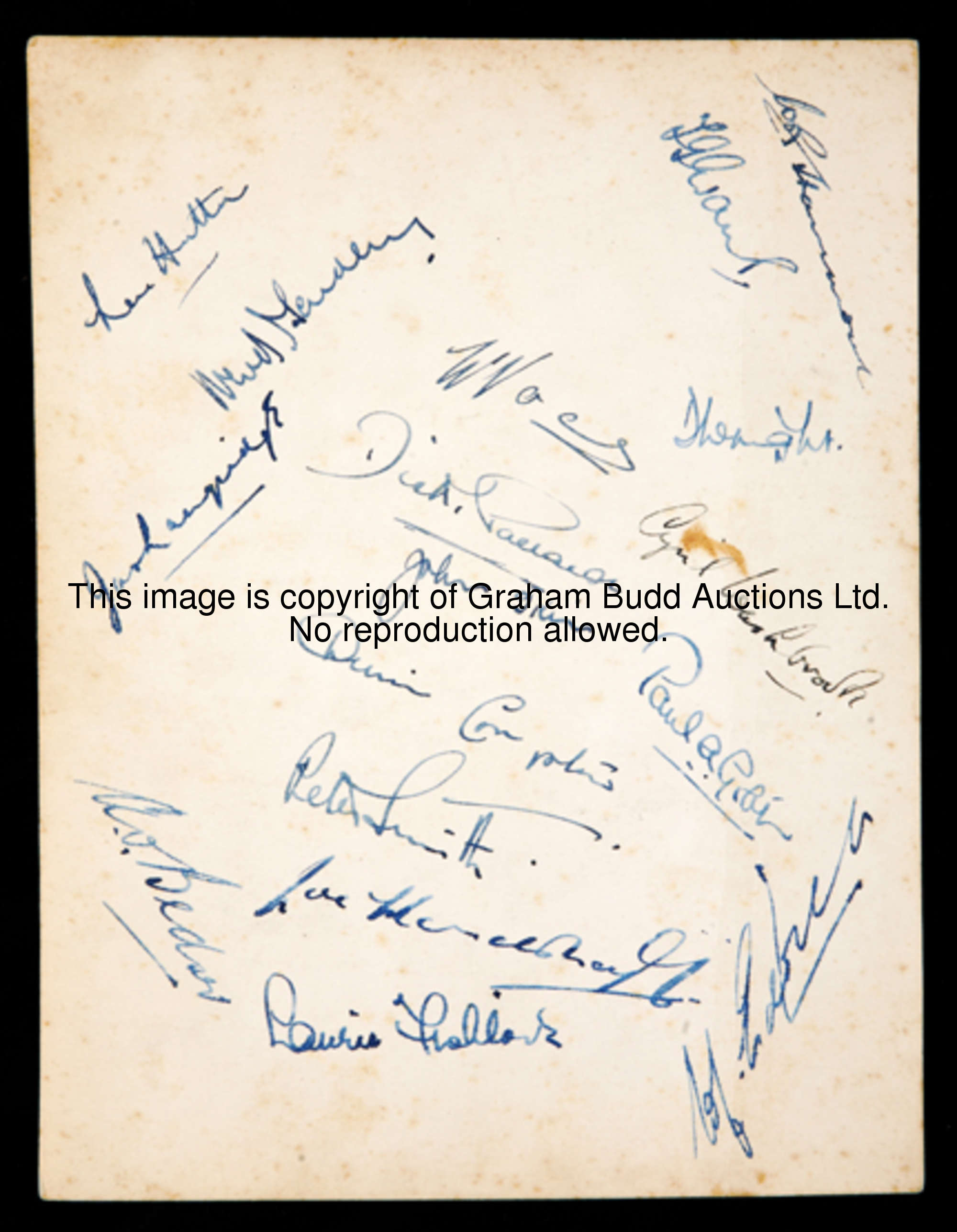 The signatures of the 17-man England cricket team to Australia in 1946-47, the complete set signed i...