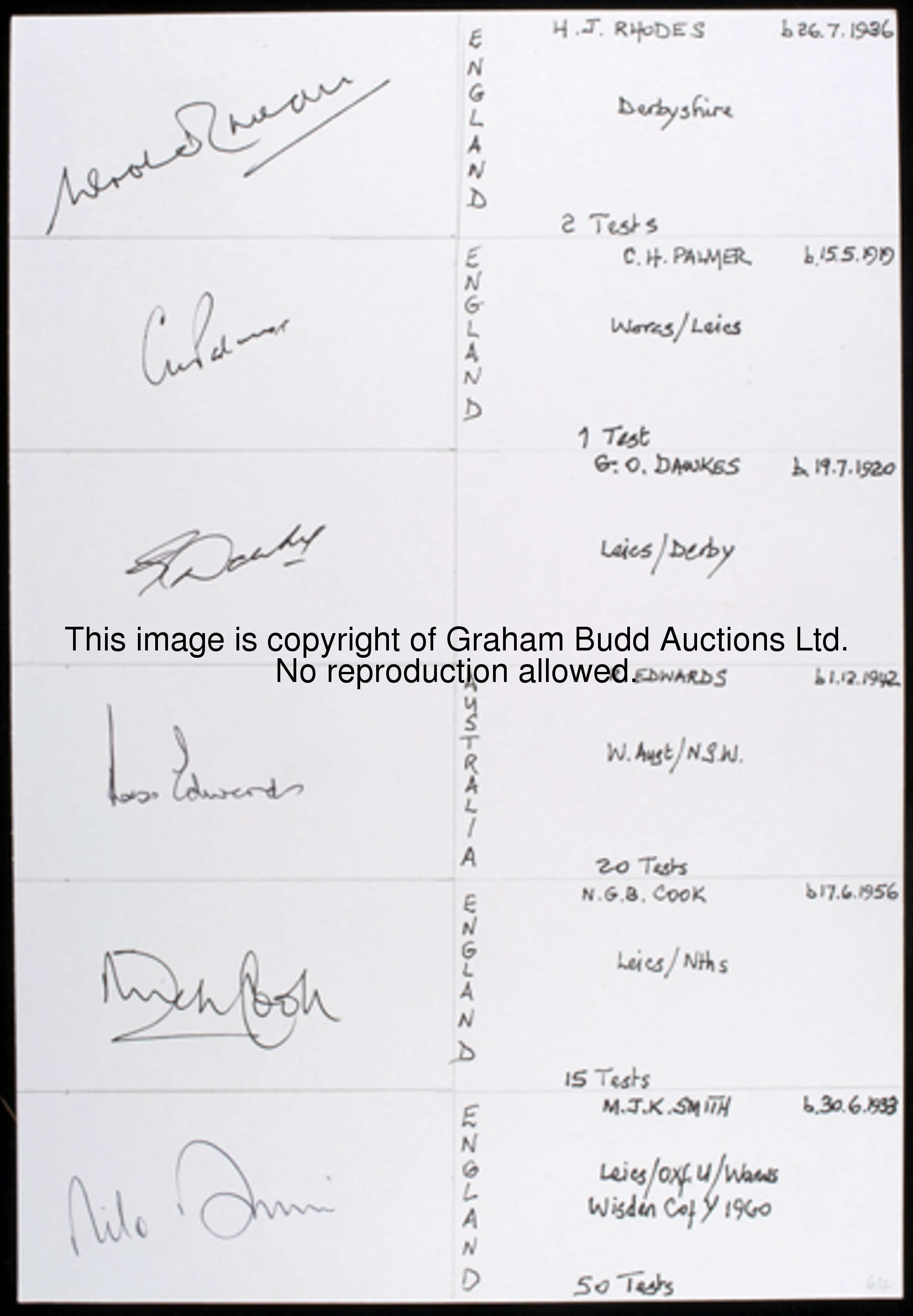 A collection of 528 cricketers' autographs, all uniformly collected on pre-prepared white card, sign...