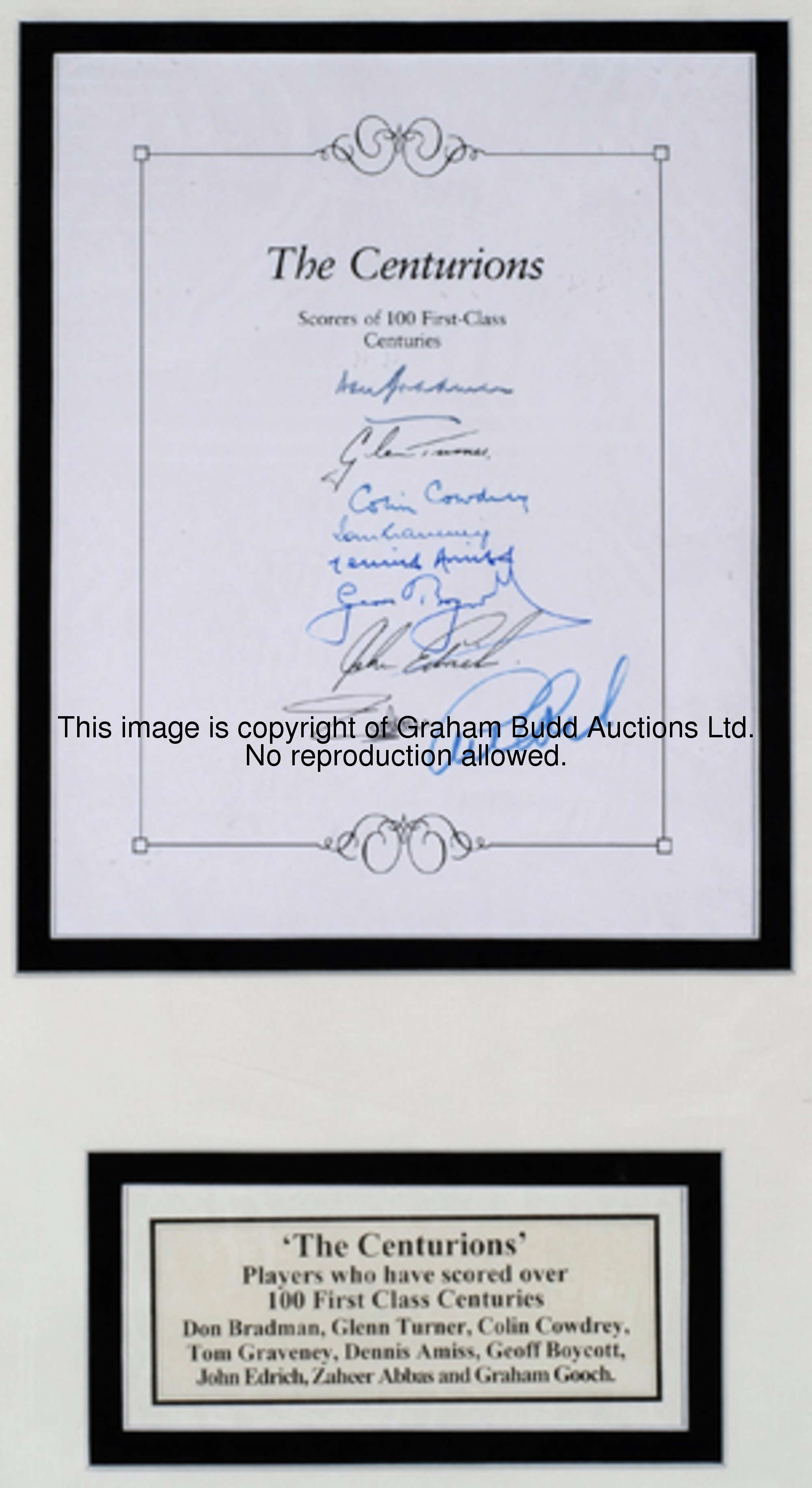 'The Centurions' a selection of autographs of cricketers who have scored 100 First Class centuries, ...