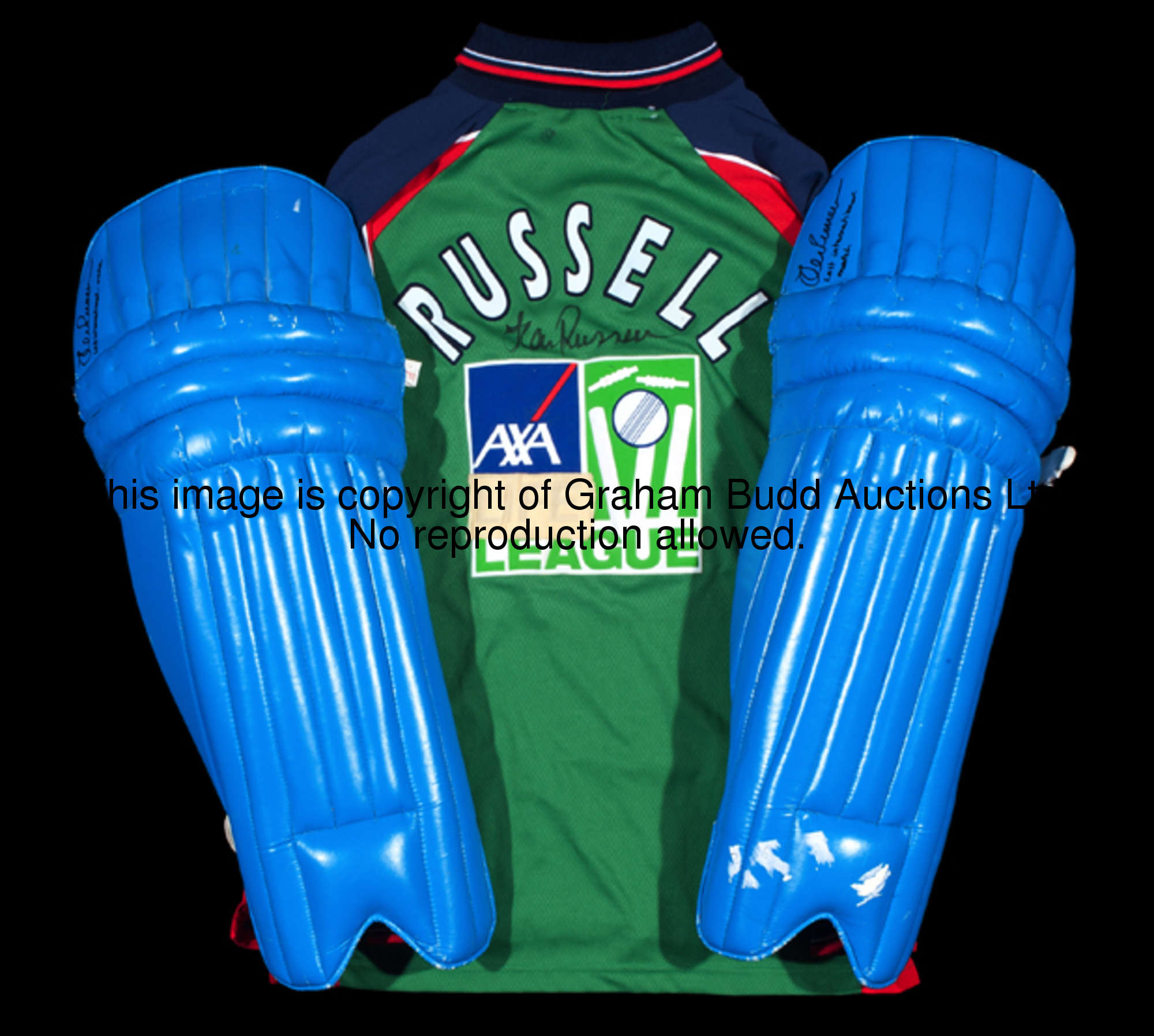 Jack Russell's cricket pads worn in his last international appearance for England in the ODI Wills I...