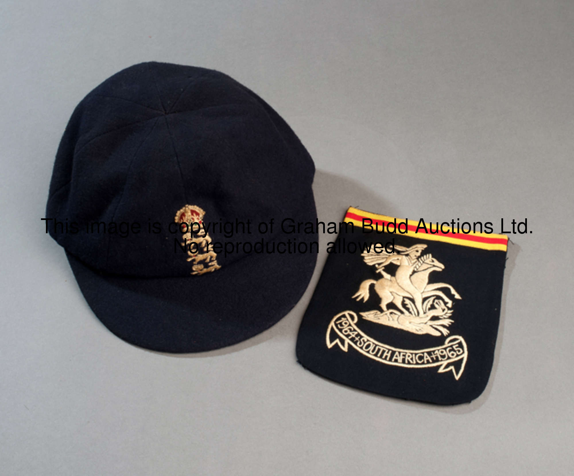 An England home Test cricket cap, navy blue by Simpson of Piccadilly, circa 1960s/70s, original reci...