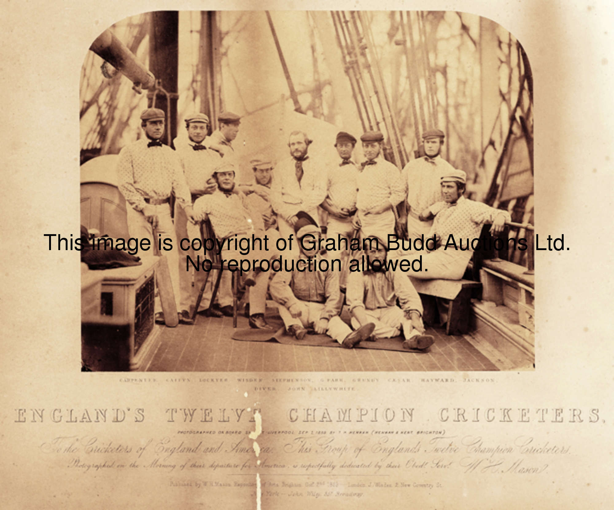 England's Twelve Champion Cricketers, 1859, photograph by T.H. Hennah, with printed legend, taken on...