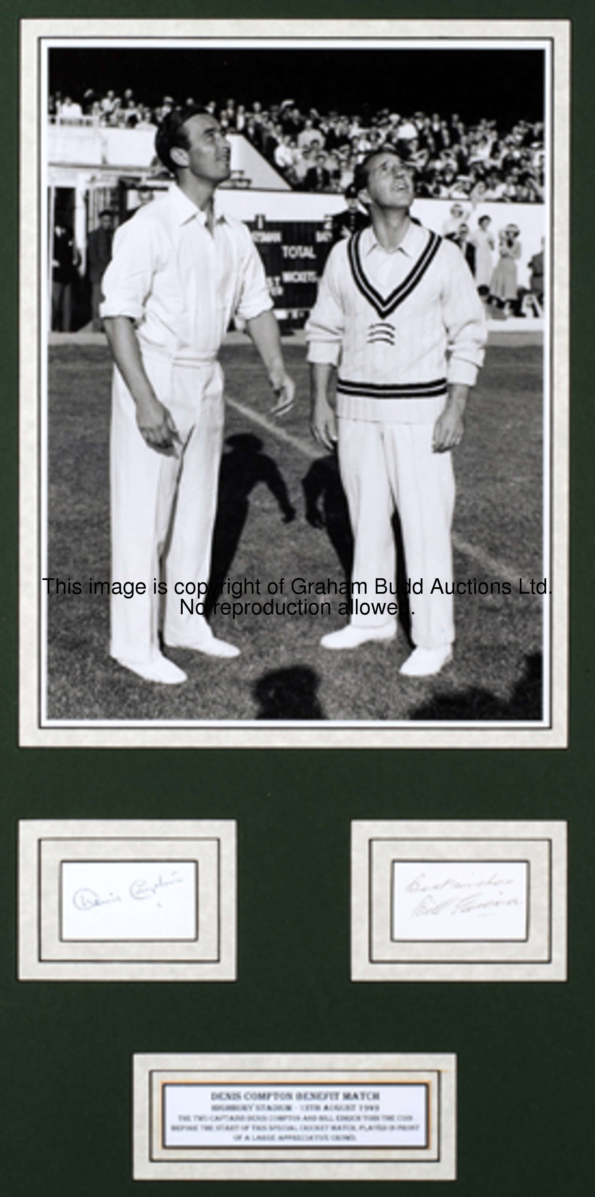 A group of five ex-display items from the Cricketers Club in London, i) A Denis Compton & Bill Edric...