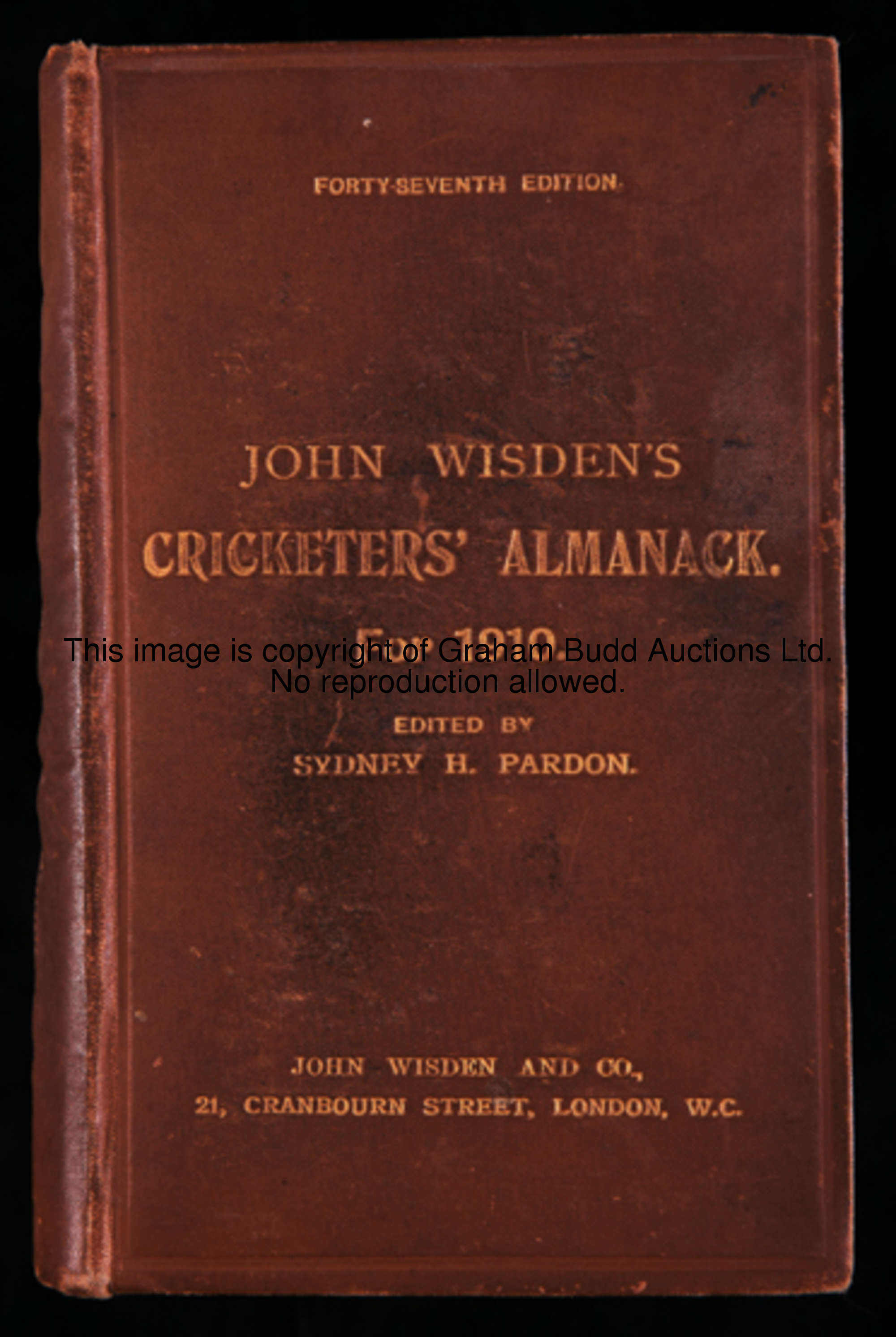 John Wisden's Cricketers' Almanack 1910 original hardback, in reasonable condition but lacking the F...