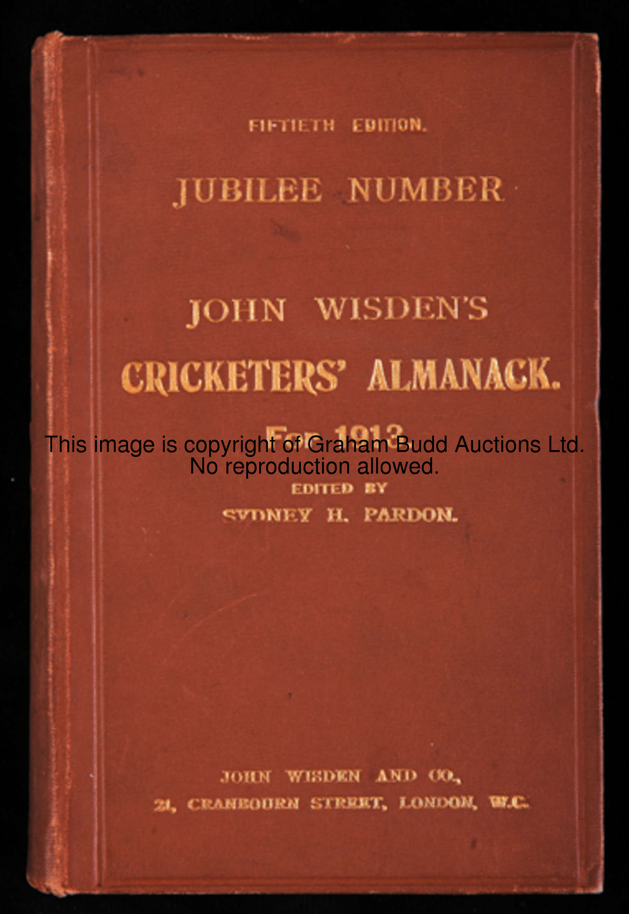 John Wisden's Cricketers' Almanack 1913 original hardback, fiftieth edition Jubilee Number, in very ...