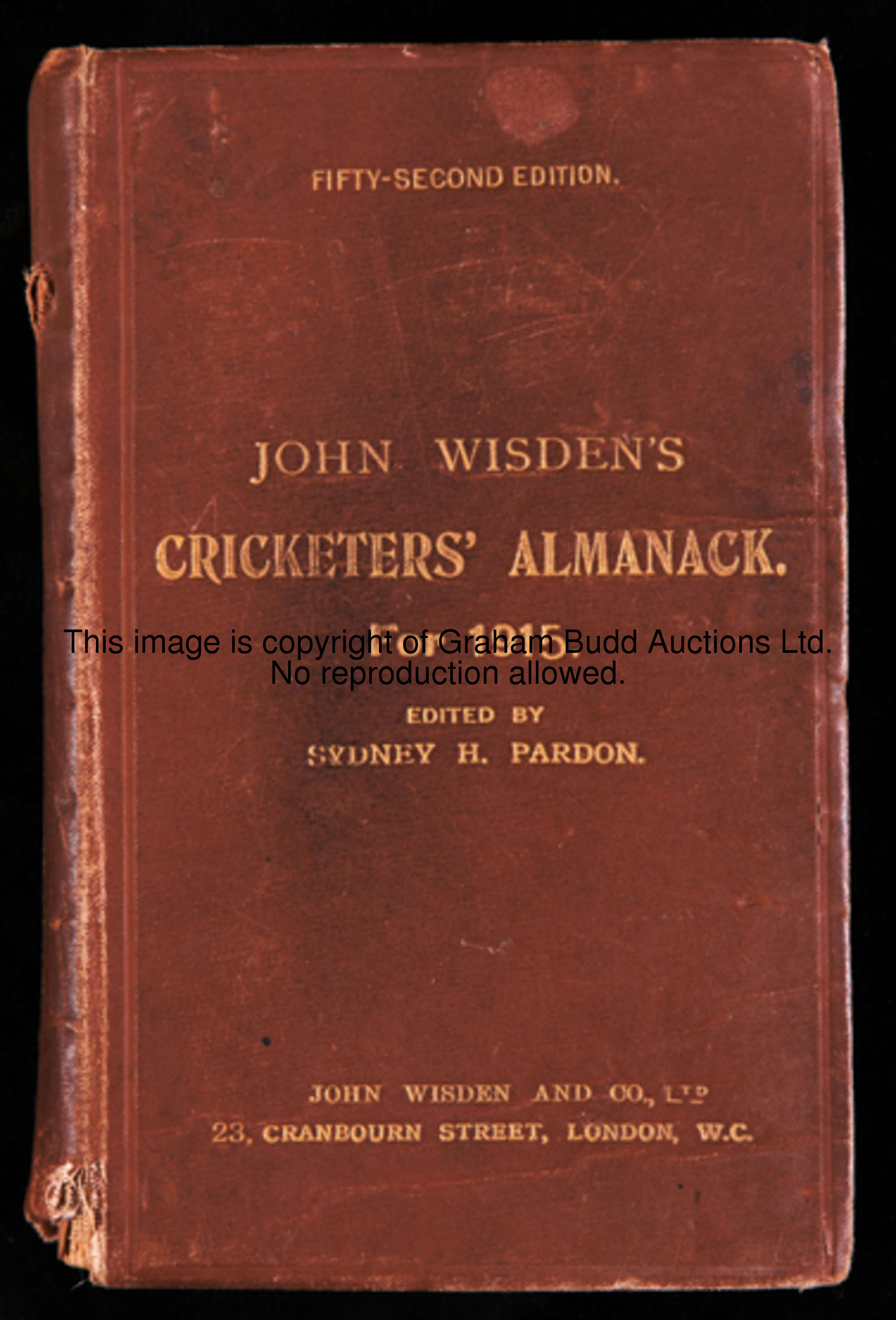 John Wisden's Cricketers' Almanack 1915 original hardback, some wear to covers, cloth at bottom of s...