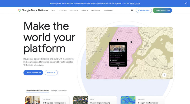 Google Maps Platform landing page