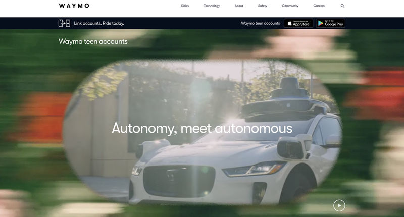 Waymo Teens Accounts page