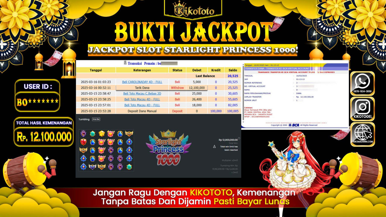 LAGI - LAGI !! MENANG BESAR DI STARLIGHT PRINCESS 1000 SEBESAR Rp 12,100,000 LANGSUNG DAN TANPA BASA BASI DI BAYAR KIKOTOTO !!!