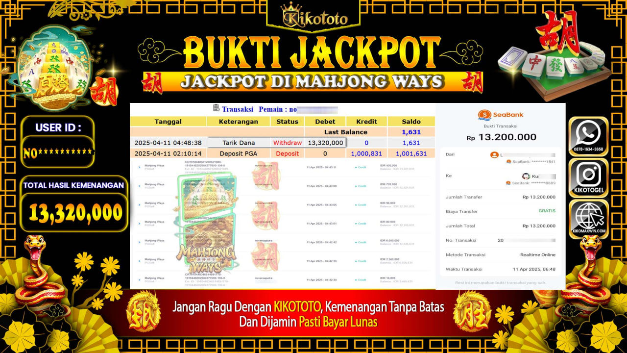LAGI - LAGI !! MENANG BESAR DI MAHJONG WAYS SEBESAR Rp 13,320,000 LANGSUNG DAN TANPA BASA BASI DI BAYAR KIKOTOTO !!!
