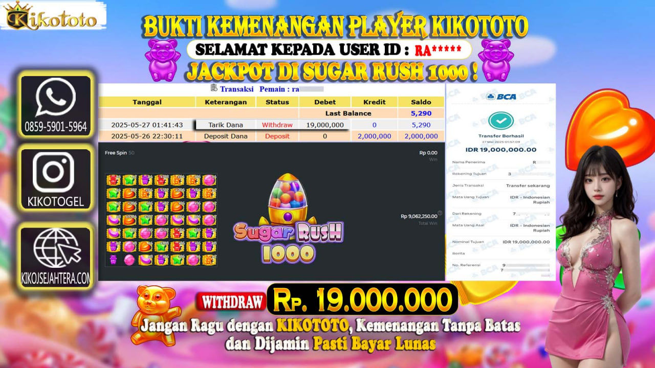 MENANG BESAR DI SUGAR RUSH 1000 SEBESAR Rp 19,000,000 LANGSUNG DAN TANPA BASA BASI DI BAYAR KIKOTOTO !!!