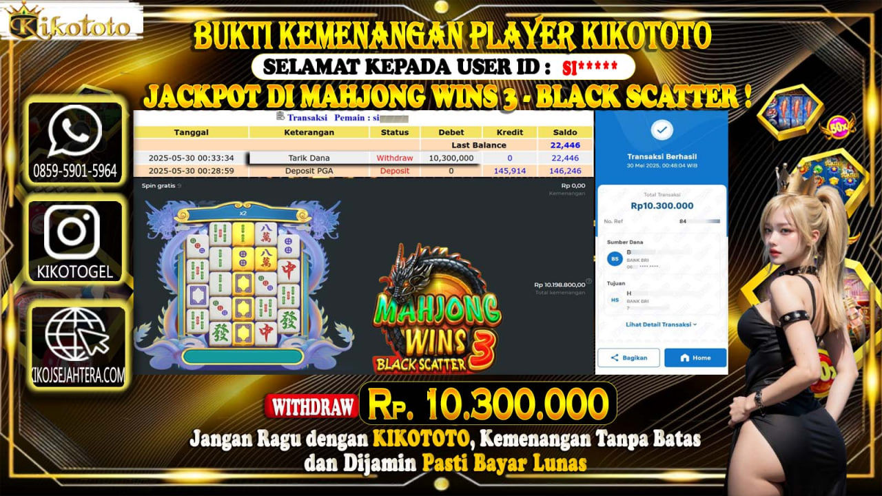 LAGI - LAGI !! MENANG BESAR DI MAHJONG WINS 3 - BLACK SCATTER Rp 10,300,000 LANGSUNG DAN TANPA BASA BASI DI BAYAR KIKOTOTO !!!