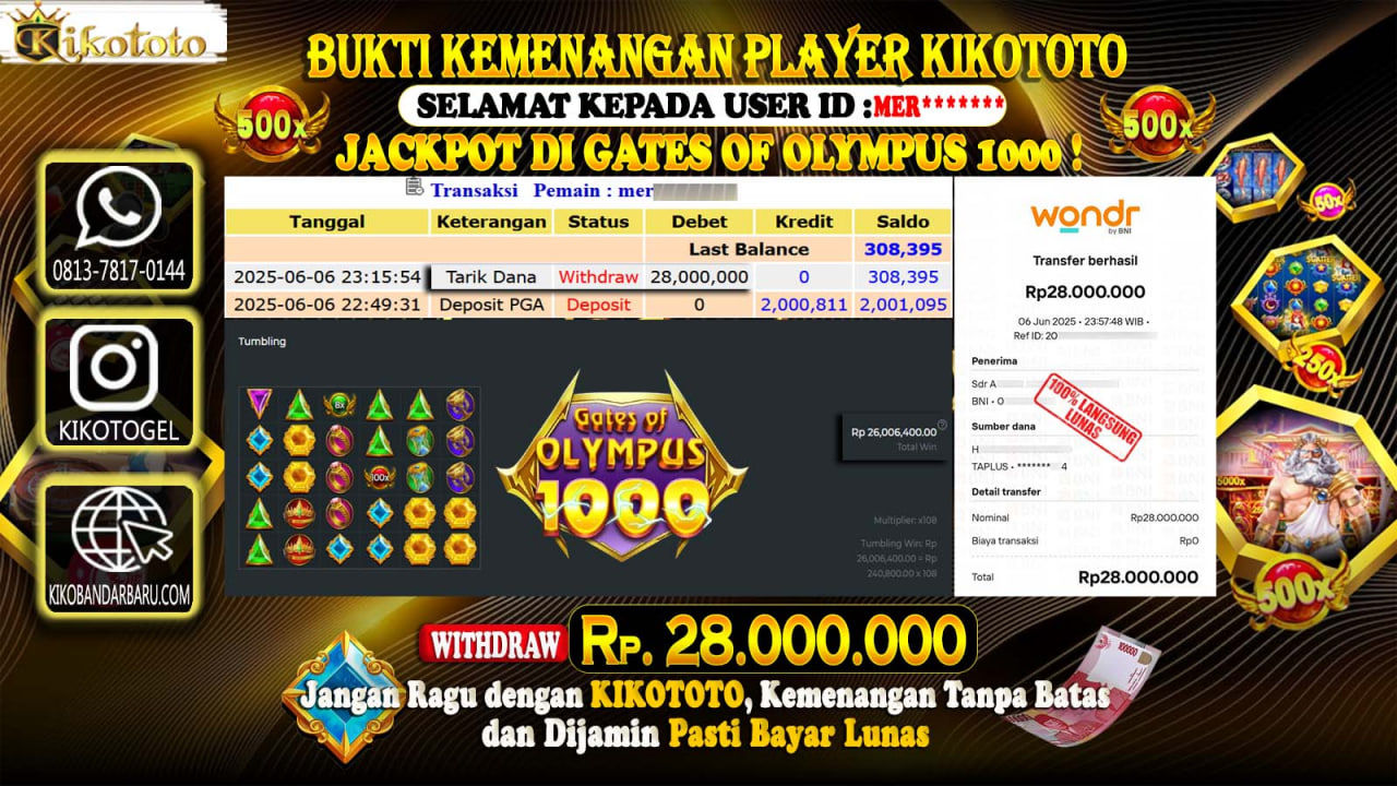 LAGI - LAGI !! MENANG BESAR DI GATES OF OLYMPUS 1000 SEBESAR Rp 28,000,000 LANGSUNG DAN TANPA BASA BASI DI BAYAR KIKOTOTO !!!