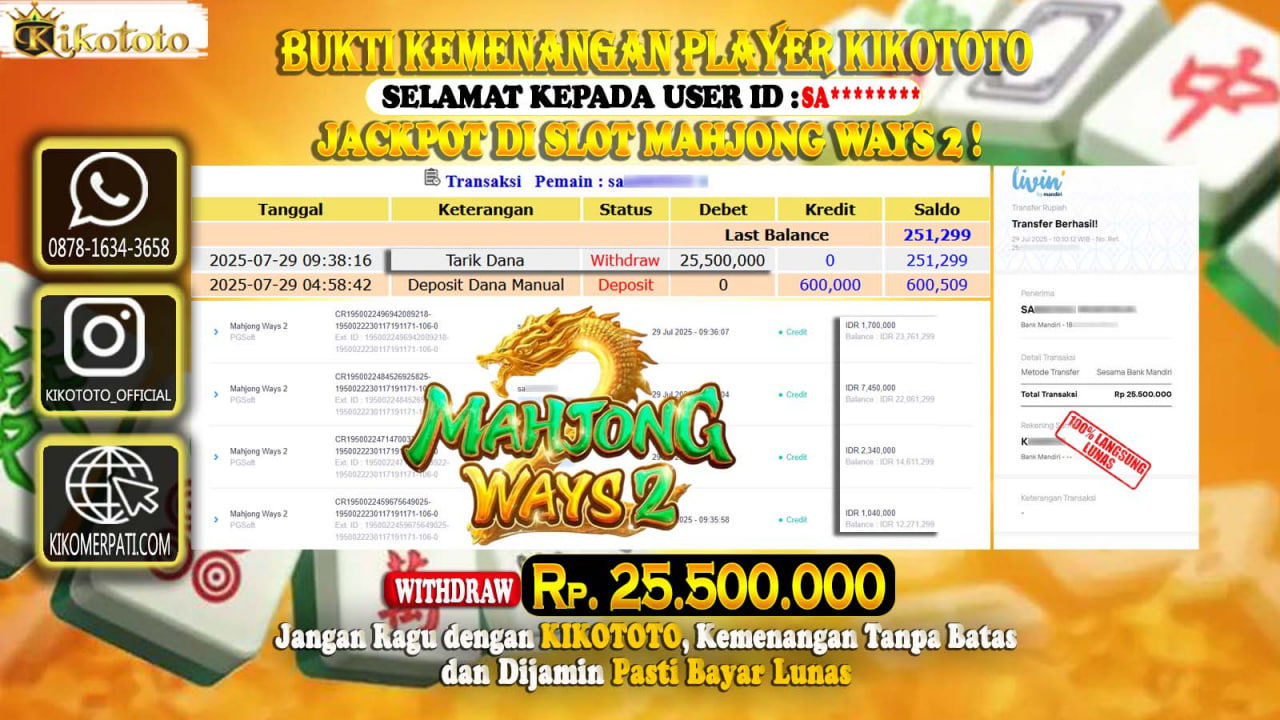MENANG BESAR DI MAHJONG WAYS 2 SEBESAR Rp 25,500,000 LANGSUNG DAN TANPA BASA BASI DI BAYAR KIKOTOTO !!!