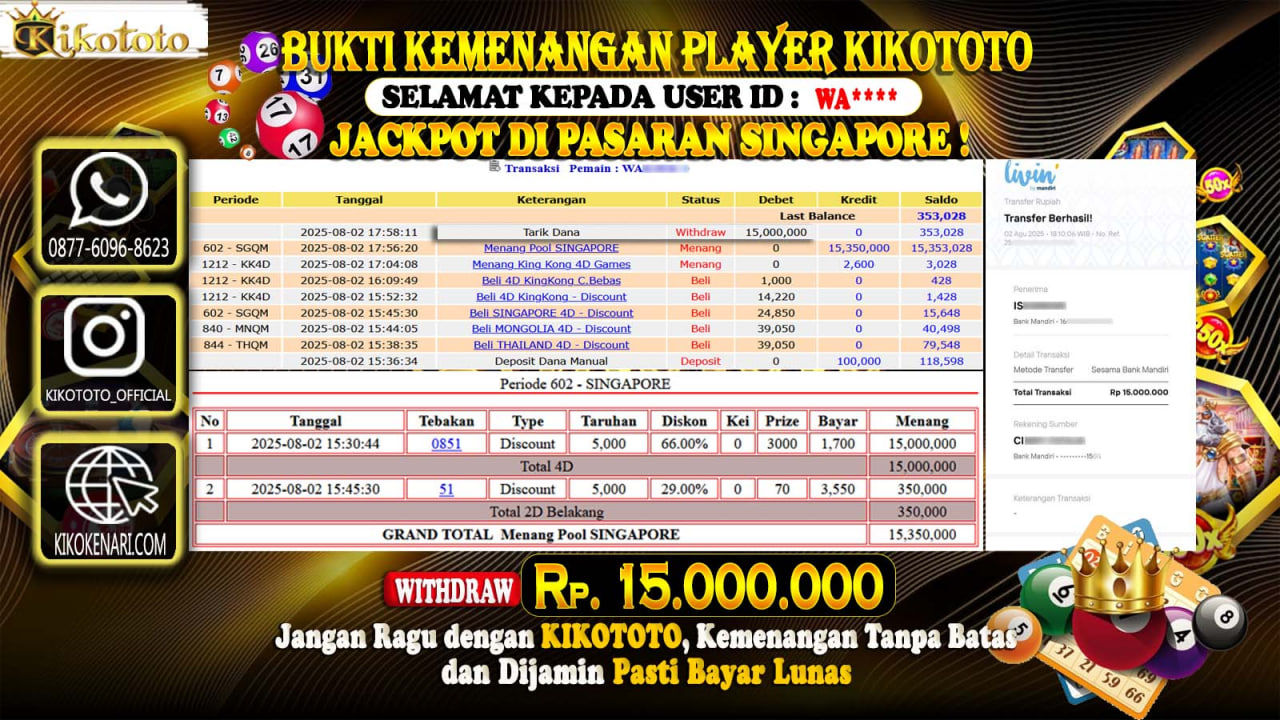 MENANG BESAR DI PASARAN SINGAPORE SEBESAR Rp 15,000,000 LANGSUNG DAN TANPA BASA BASI DI BAYAR KIKOTOTO !!!