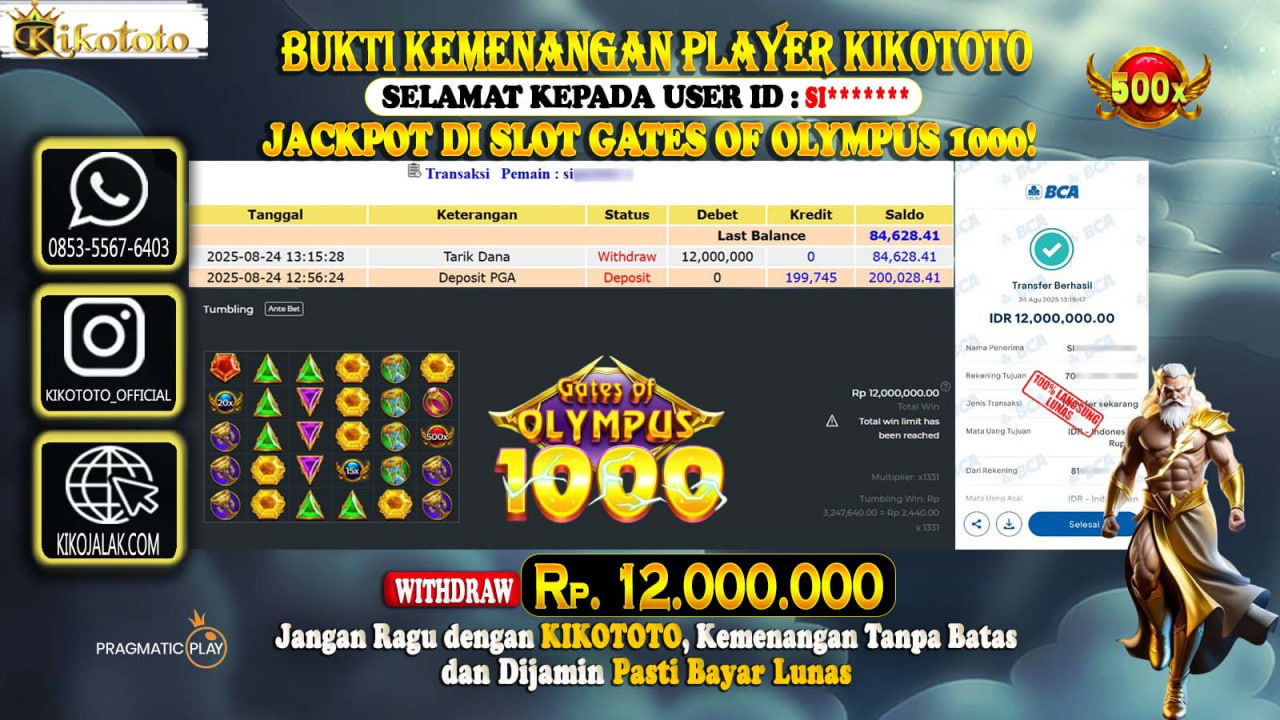LAGI - LAGI !! MENANG BESAR DI GATES OF OLYMPUS 1000 SEBESAR Rp 12,000,000 LANGSUNG DAN TANPA BASA BASI DI BAYAR KIKOTOTO !!!