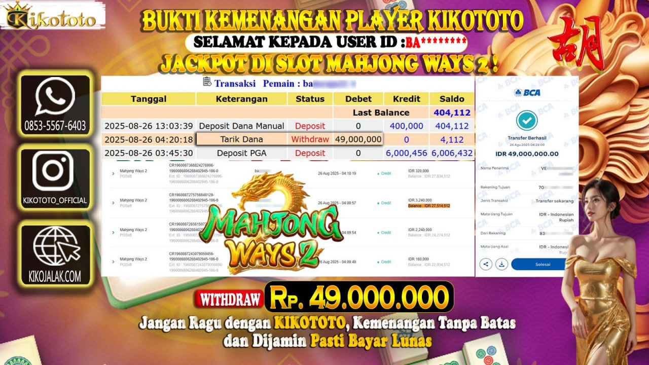 MENANG BESAR DI MAHJONG WAYS 2 SEBESAR Rp 49,000,000 LANGSUNG DAN TANPA BASA BASI DI BAYAR KIKOTOTO !!!