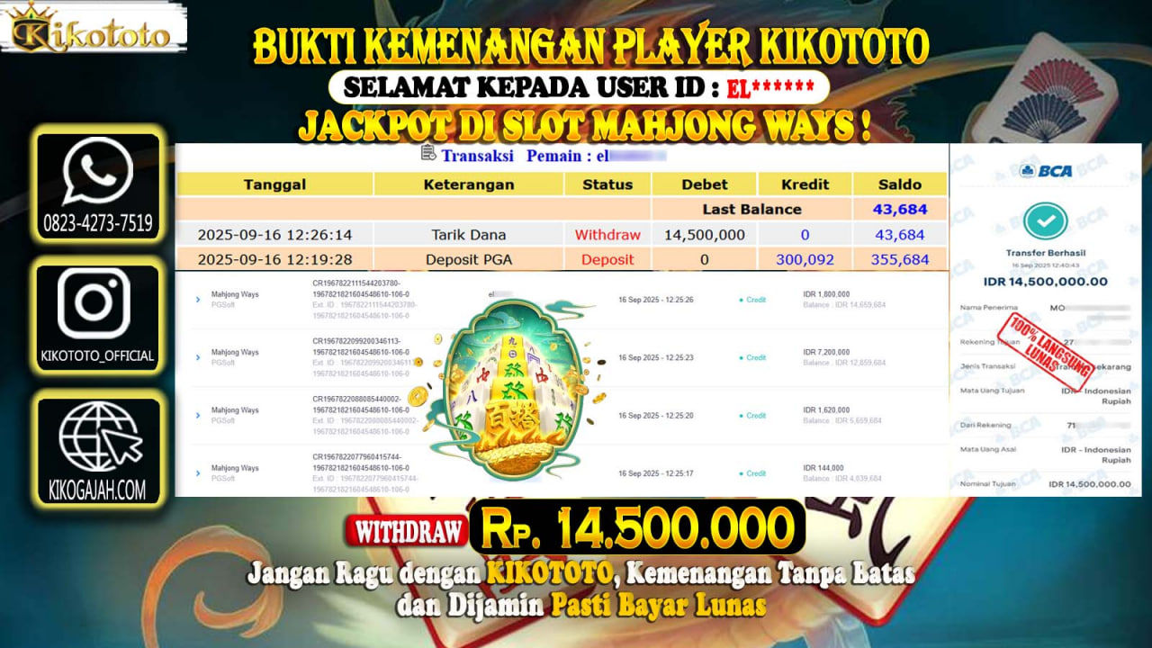 MENANG BESAR DI MAHJONG WAYS SEBESAR Rp 14,500,000 LANGSUNG DAN TANPA BASA BASI DI BAYAR KIKOTOTO !!!