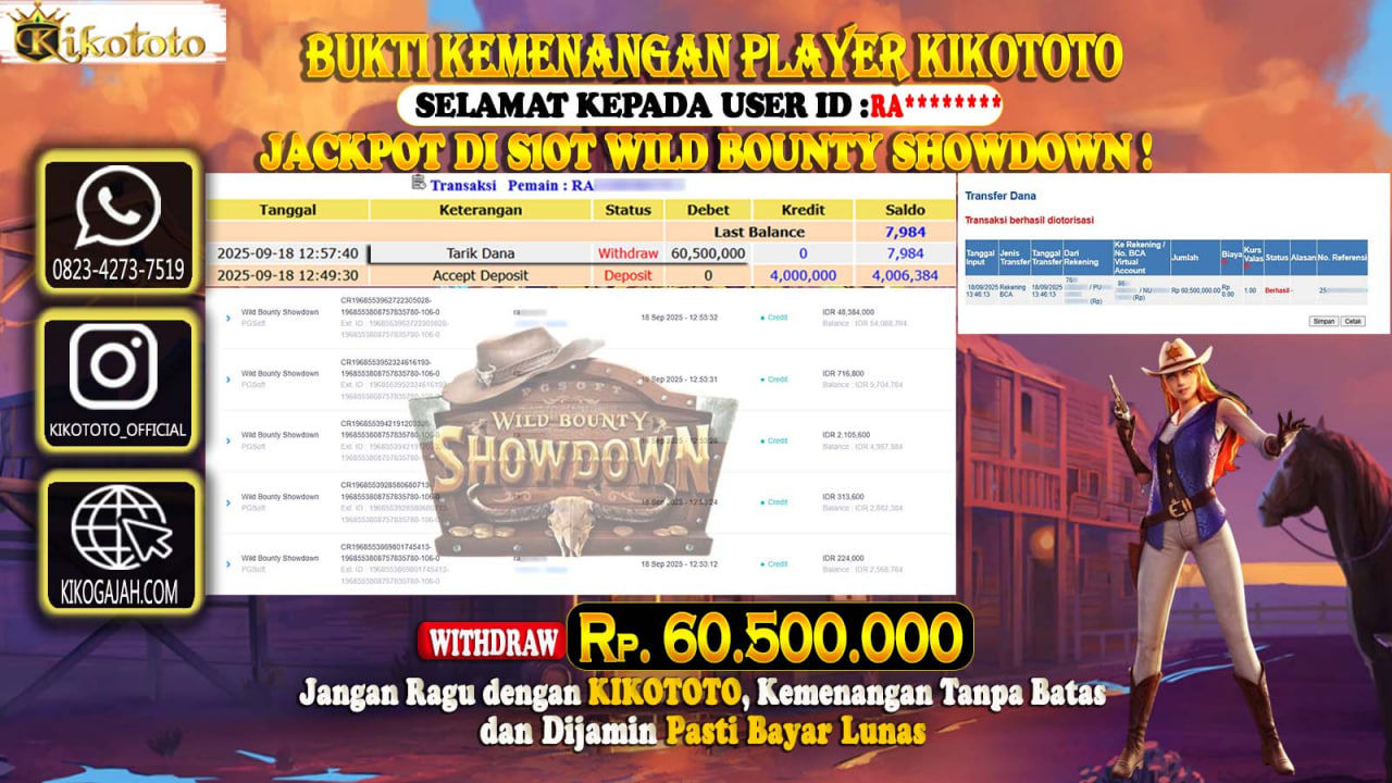 MENANG BESAR DI WILD BOUNTY SHOWDOWN SEBESAR Rp 60,500,000 LANGSUNG DAN TANPA BASA BASI DI BAYAR KIKOTOTO !!!