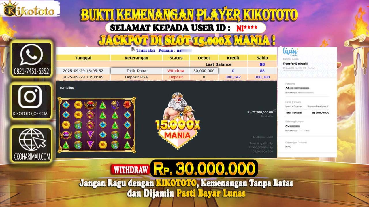 MENANG BESAR DI SLOT 15.000X MANIA SEBESAR Rp 30,000,000 LANGSUNG DAN TANPA BASA BASI DI BAYAR KIKOTOTO !!!