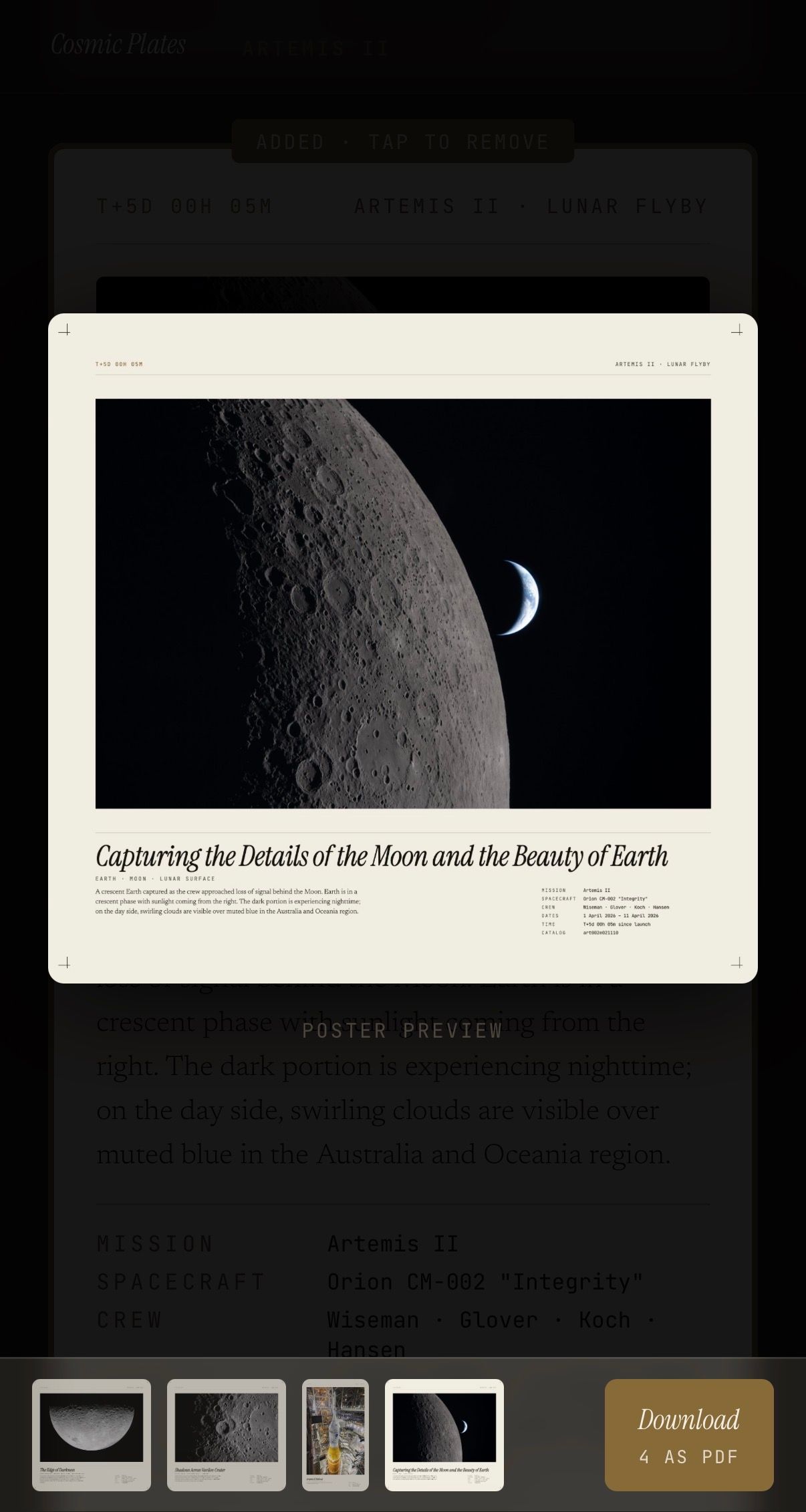 Screenshot of mobile interface showing the preview of how a poster will look