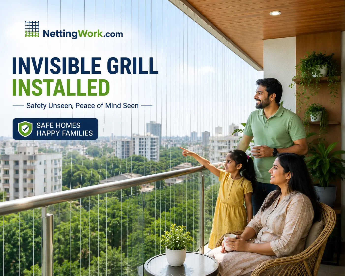 Invisible grill installation services for balcony and windows by NettingWork.com