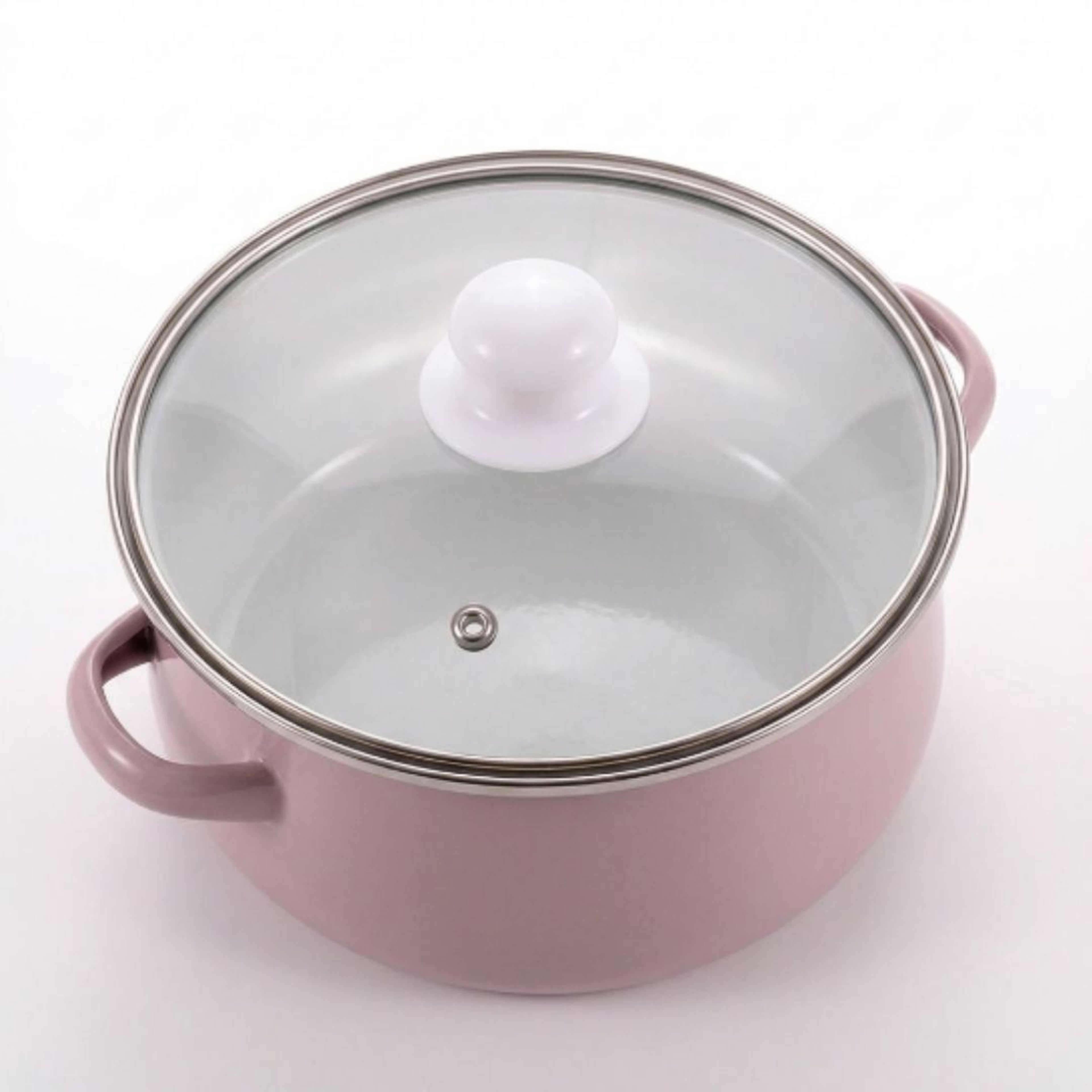 Olla Universal Peltre Atelier 18 CM + Tapa de Vidrio Rosa