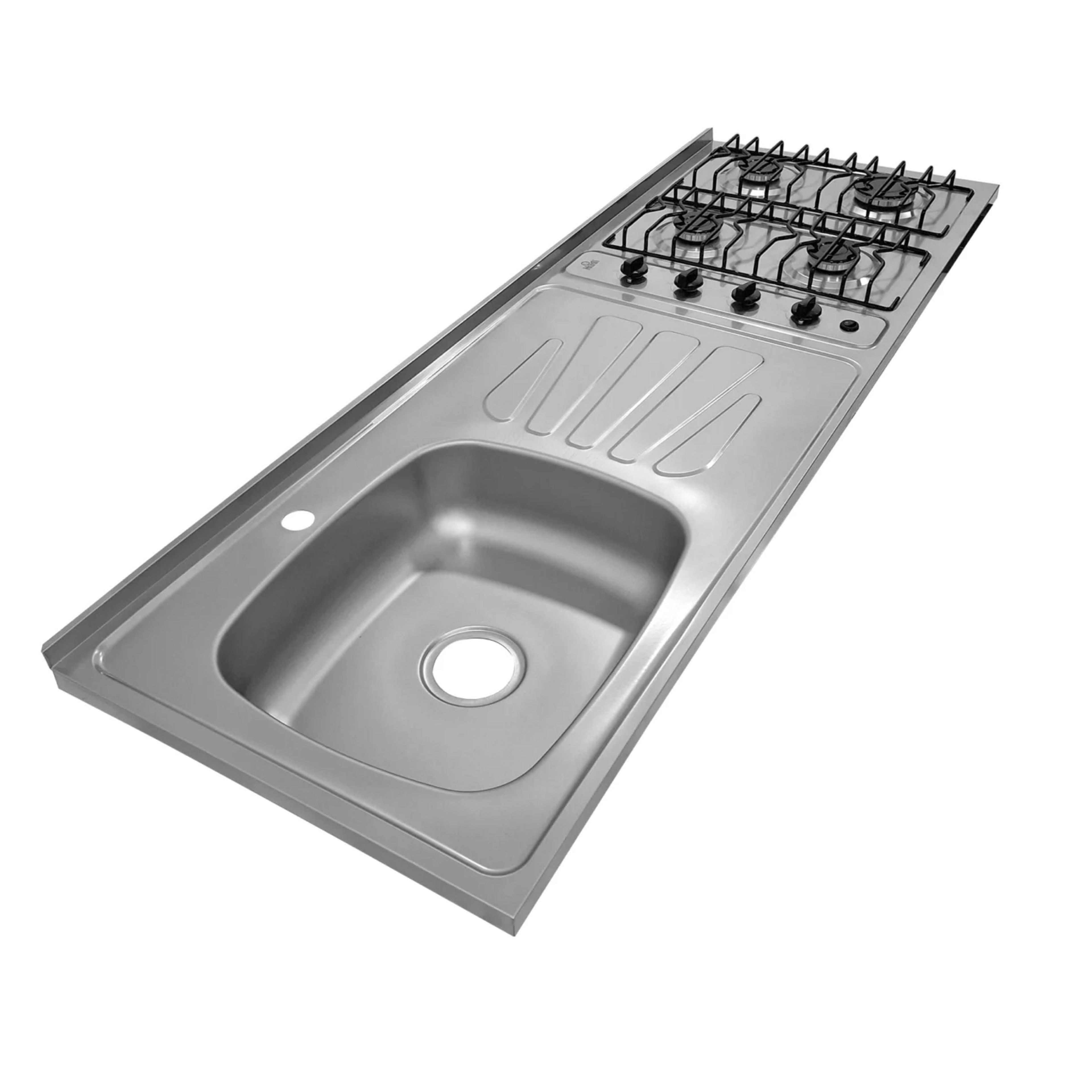 Mesón en Acero Inoxidable Poceta Izquierda Monocontrol 150X50 Estufa 4 Puestos