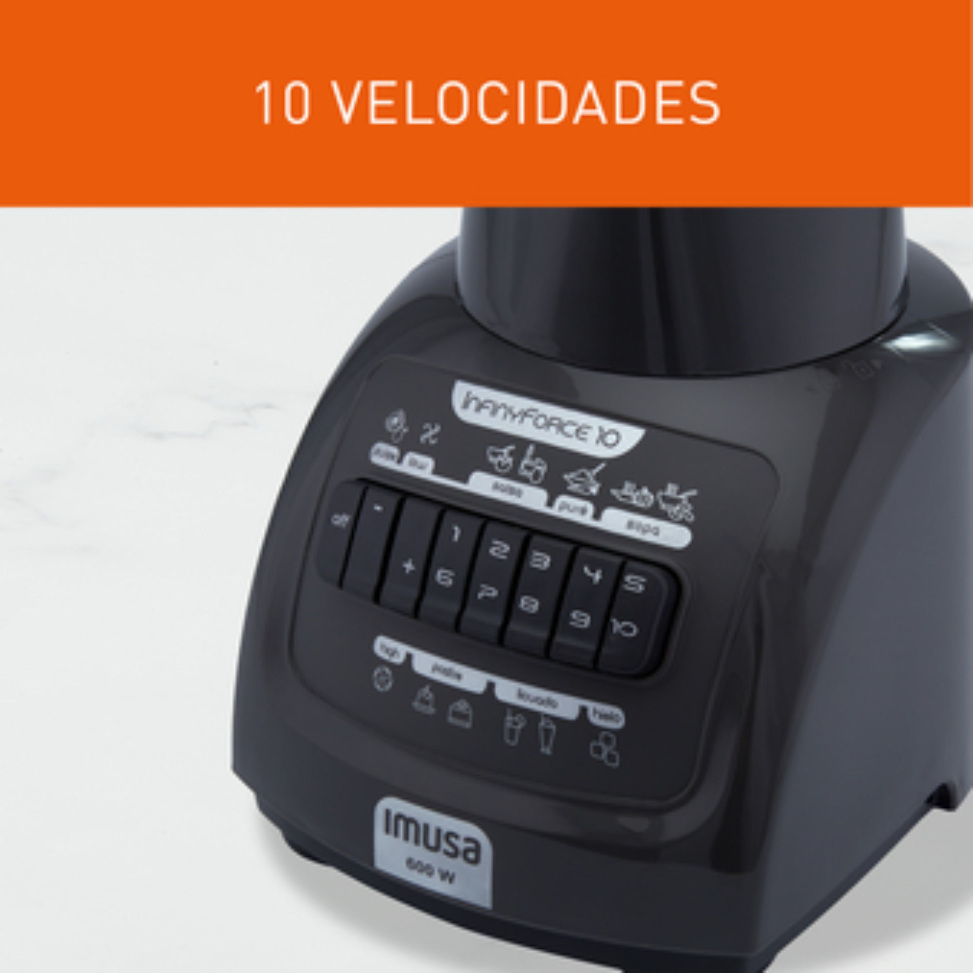 Licuadora Imusa Infiny Force XL 10 Velocidades Vaso de Vidrio Gris
