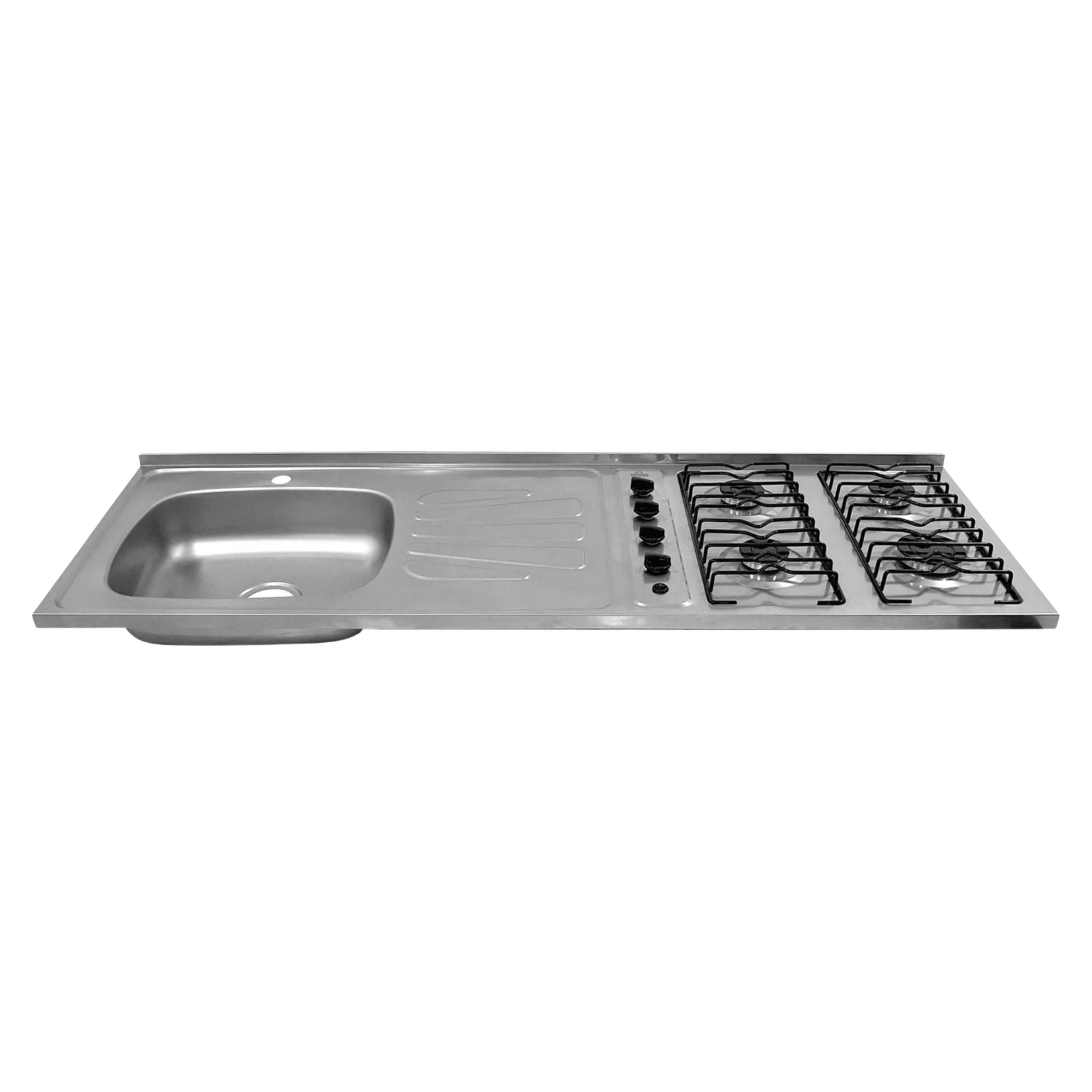 Mesón en Acero Inoxidable Poceta Izquierda Monocontrol 150X50 Estufa 4 Puestos