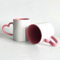 Sublimation Inner Color Heart Handle Mug Pink