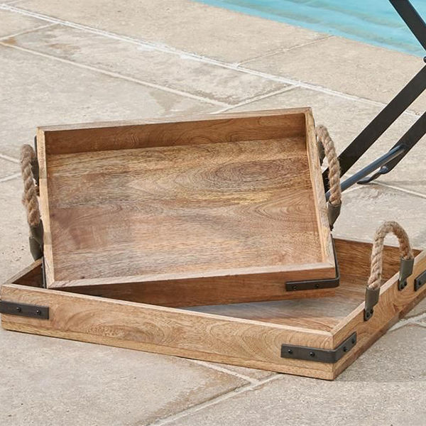 wooden serving tray set